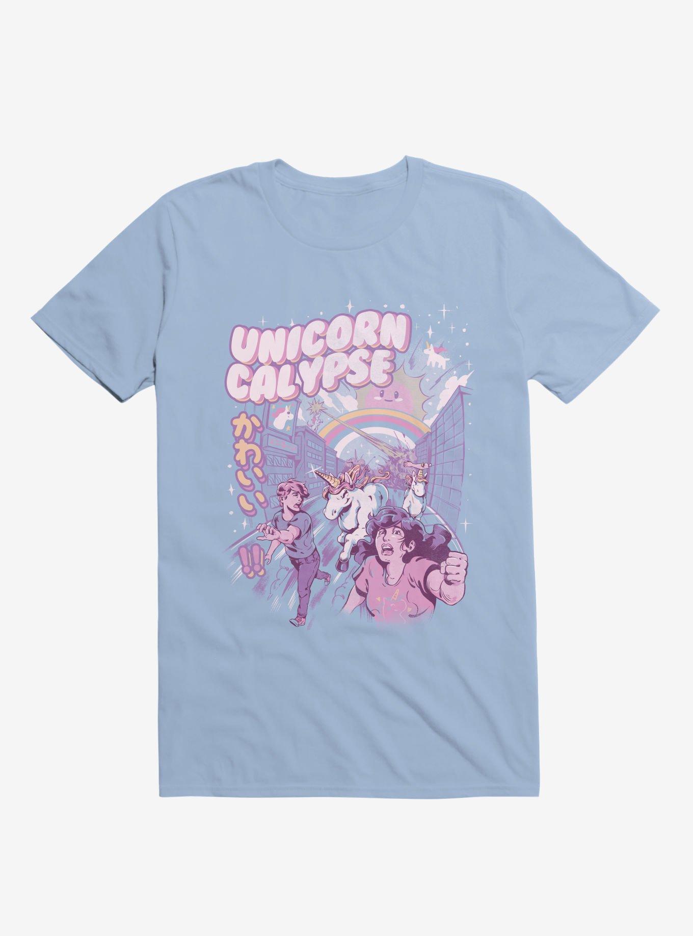 THRDLESS Unicorn Calypse Rainbow Sunshine Attack Light Blue T-Shirt