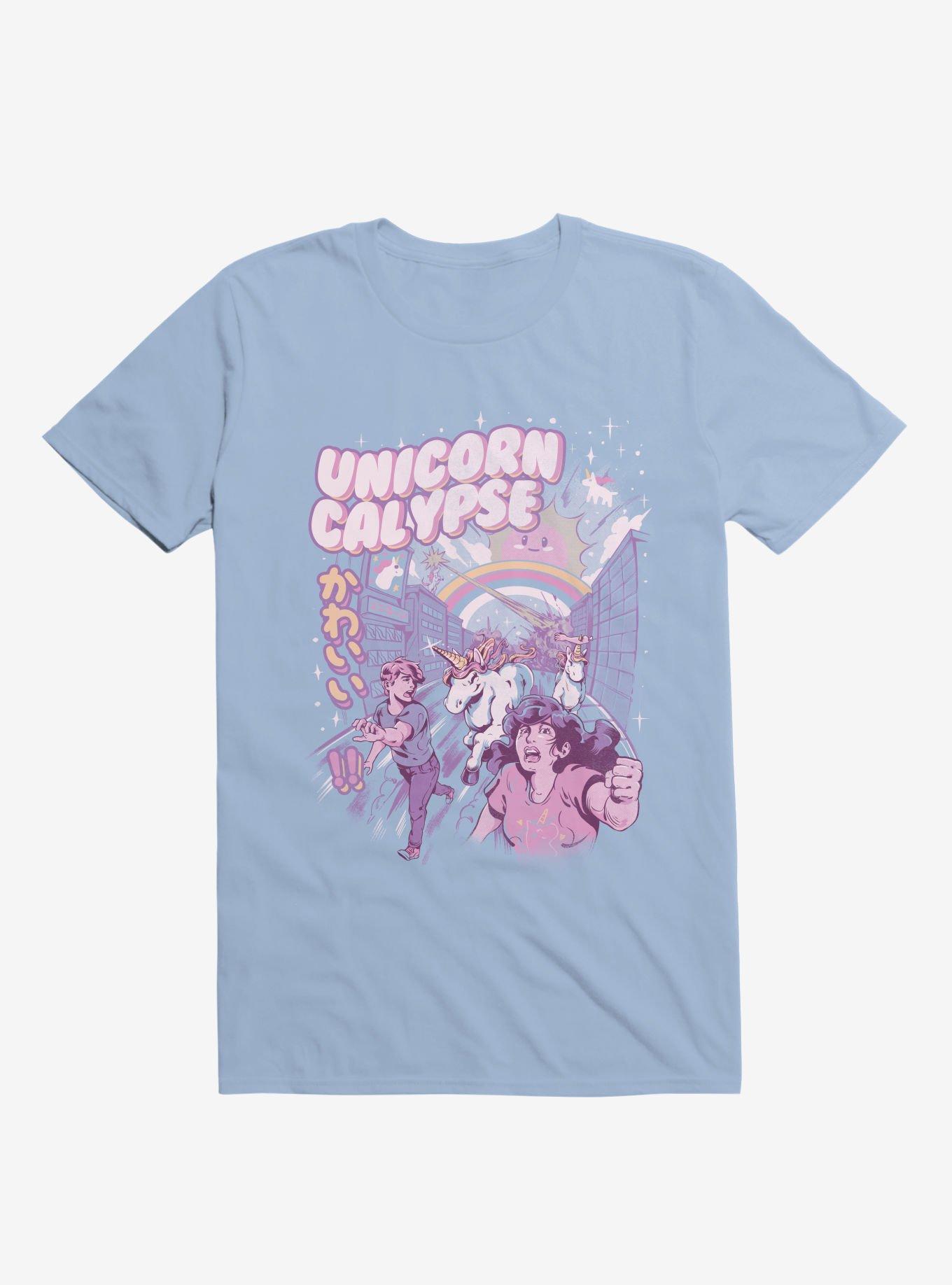 Unicorn Calypse Rainbow Sunshine Attack Light Blue T-Shirt, , hi-res