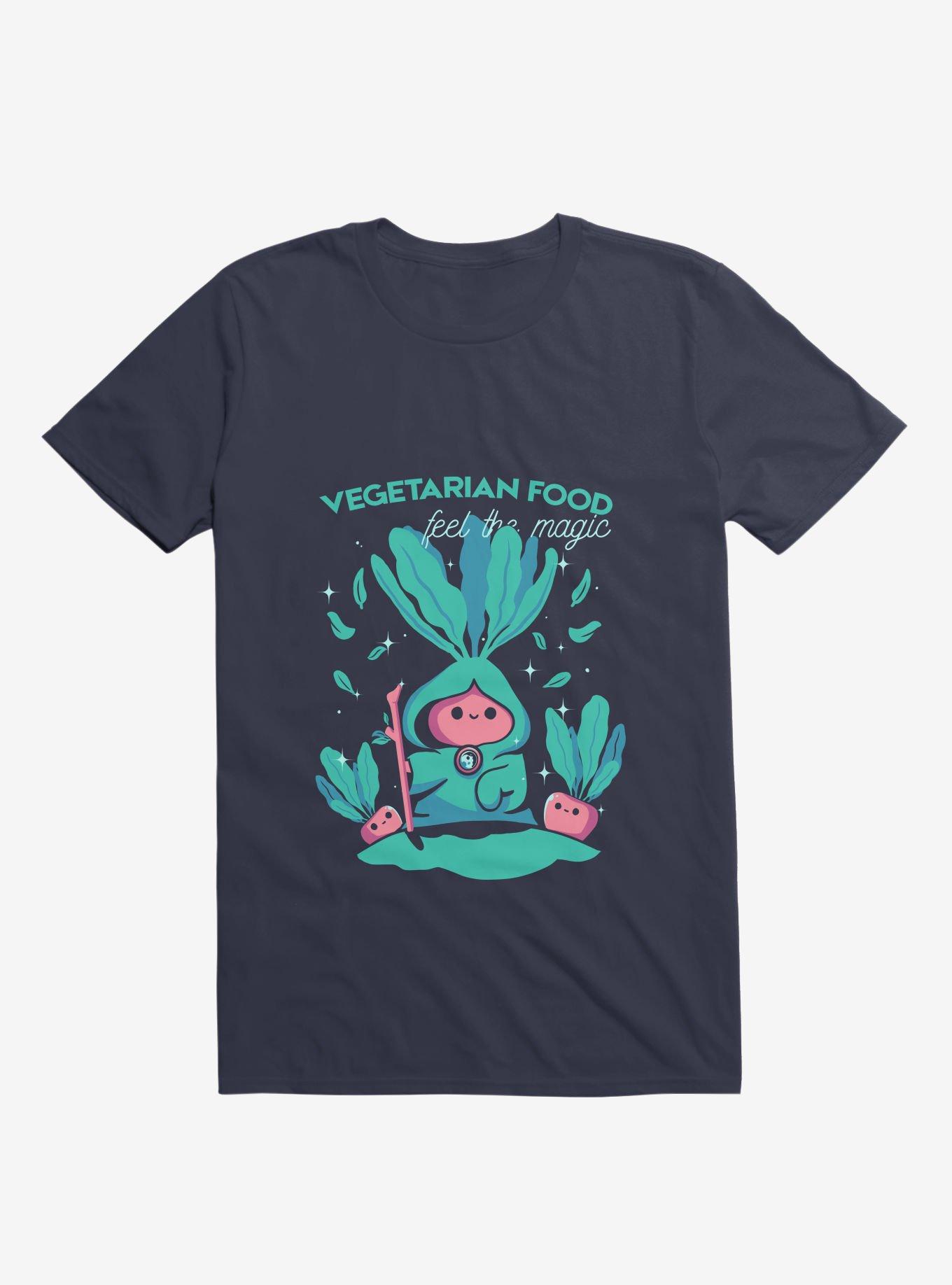 Vegetarian Food Feel The Magic Navy Blue T-Shirt, , hi-res