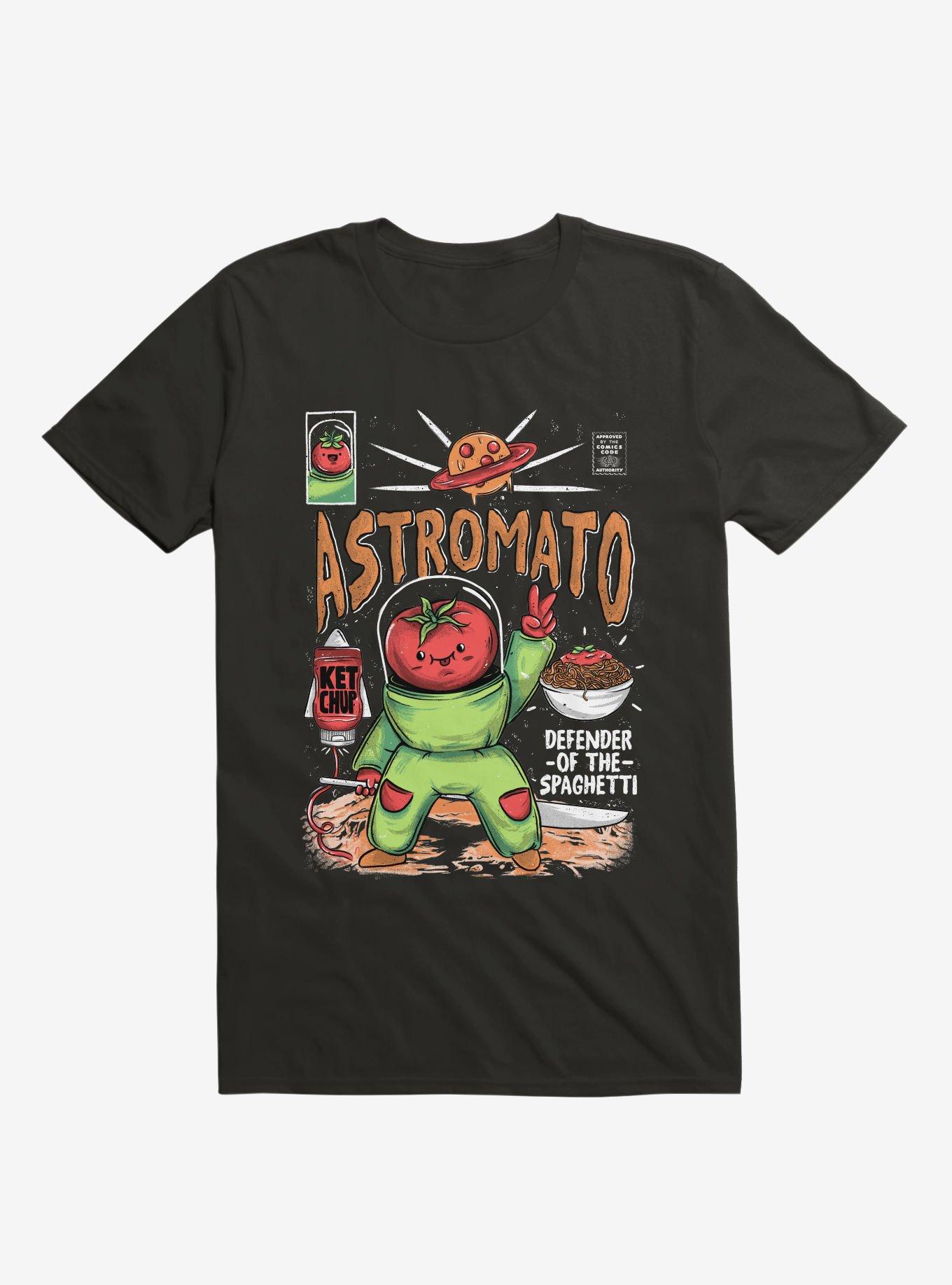 Astromato Defender Of The Spaghetti Black T-Shirt, BLACK, hi-res