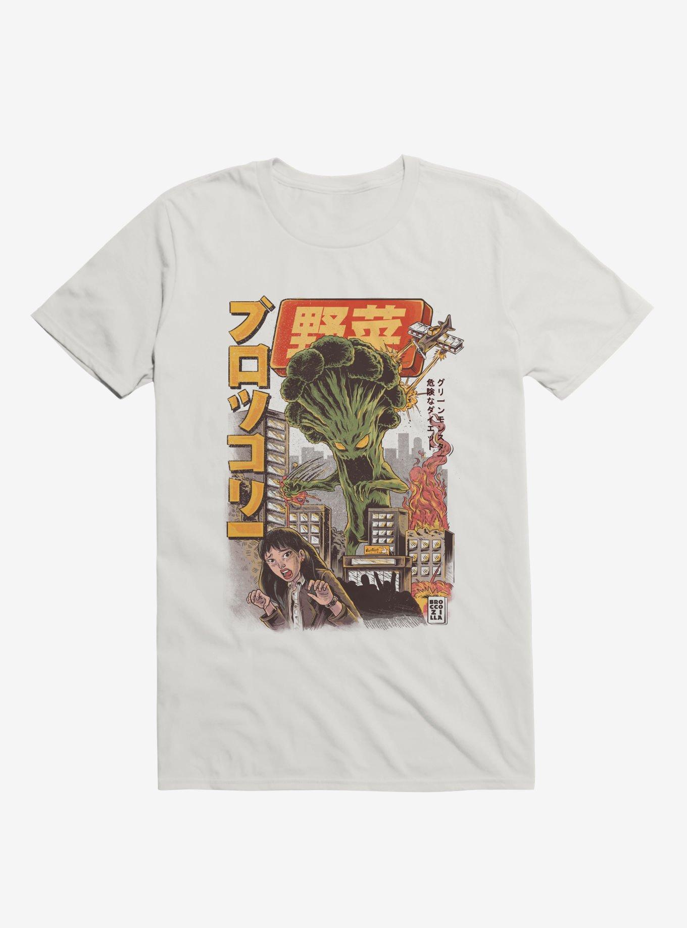 Broccozilla Attack White T-Shirt, WHITE, hi-res