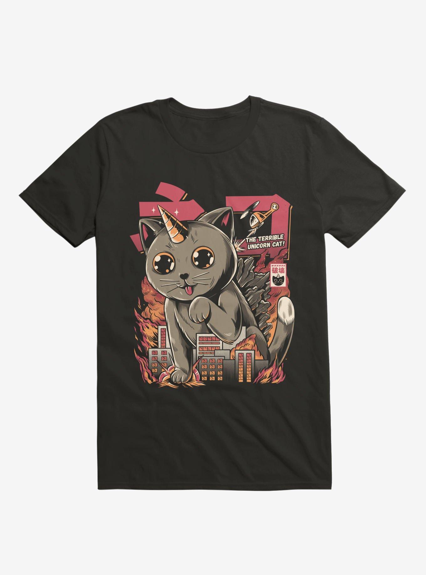 Catzilla The Terrible Unicorn Cat! Black T-Shirt, , hi-res