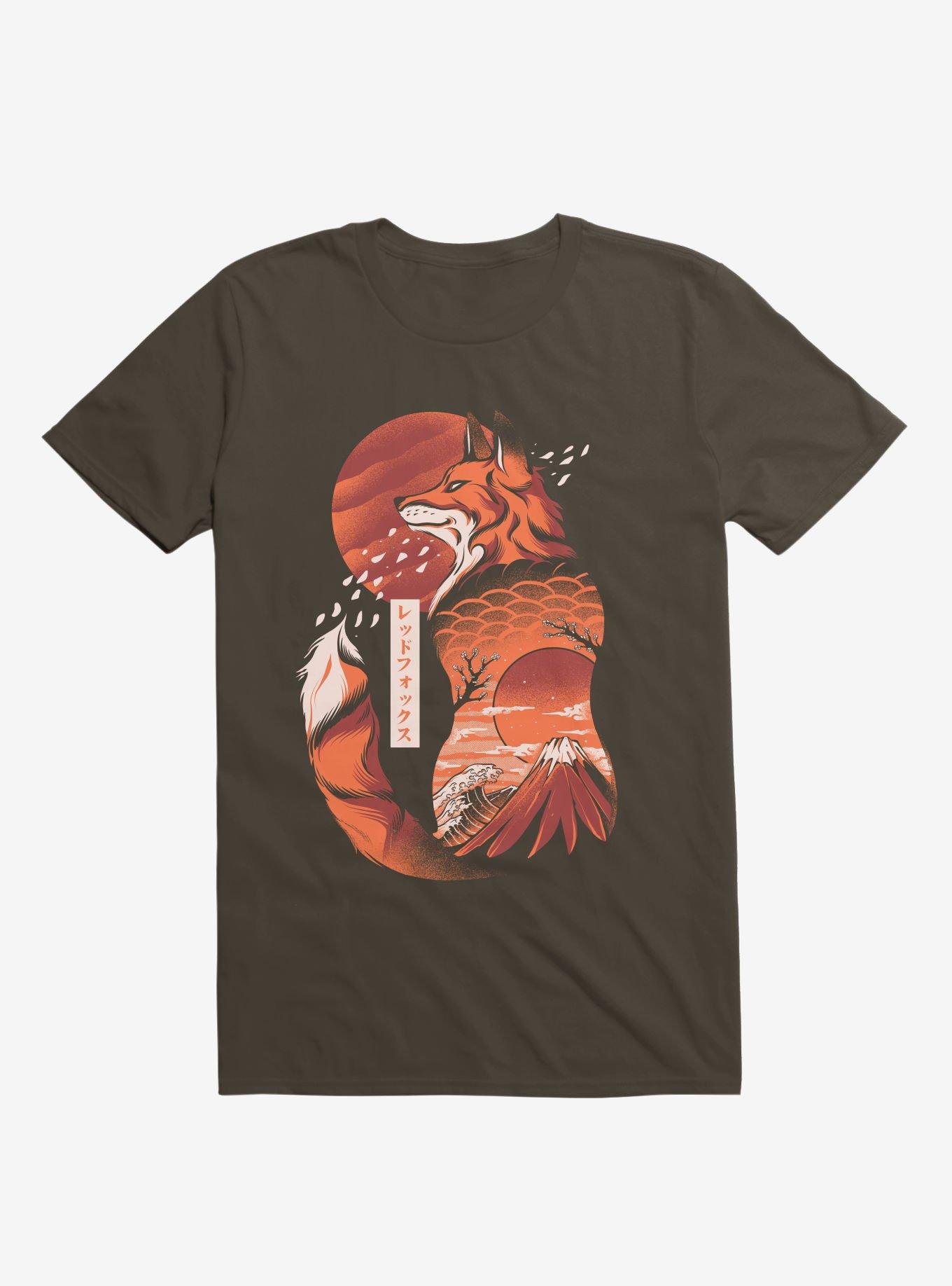 Japanese Rising Sun Fox Brown T-Shirt, , hi-res