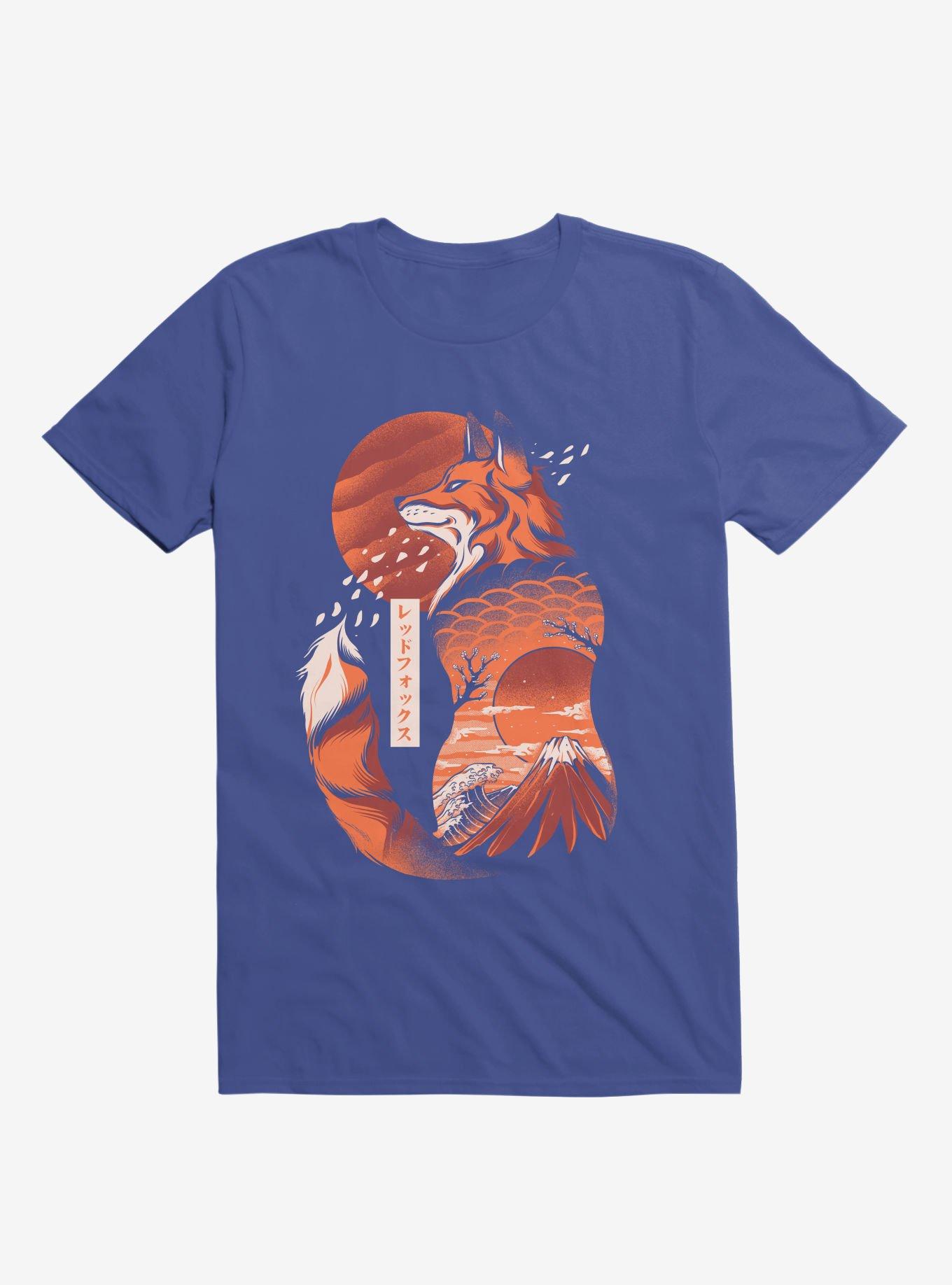 Japanese Rising Sun Fox Royal Blue T-Shirt, ROYAL, hi-res