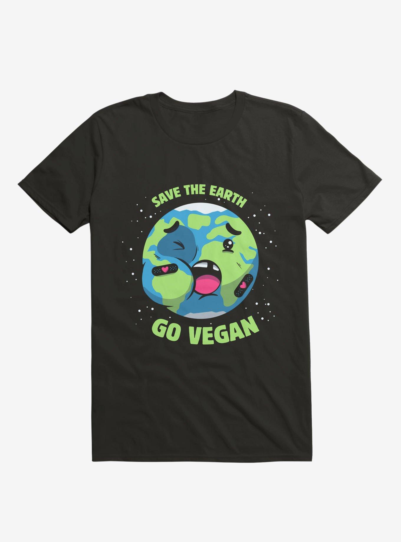 Save The Earth Go Vegan Black T-Shirt, , hi-res