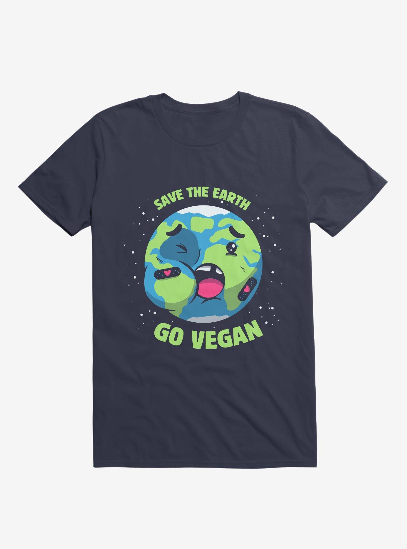 Save The Earth Go Vegan Black T-shirt, NAVY, hi-res