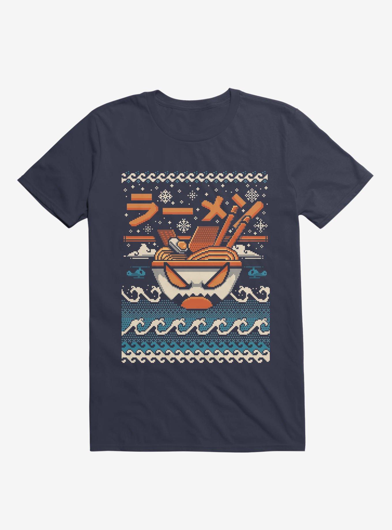 The Great Ramen Of Kanagawa Ugly Holiday Navy Blue T-Shirt, NAVY, hi-res