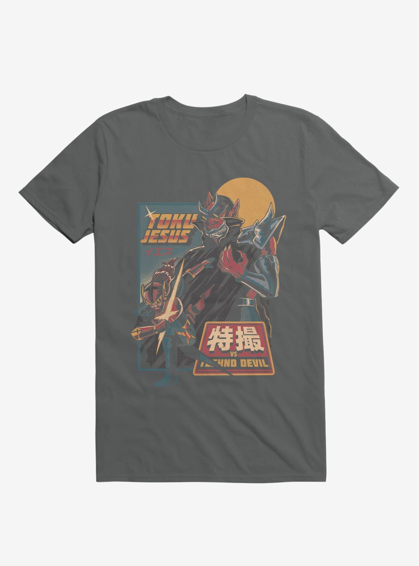 TokuJesus VS. Techno Devil Charcoal Grey T-Shirt, CHARCOAL, hi-res