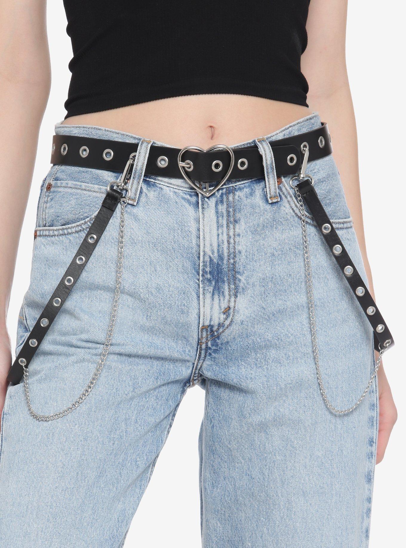 Black Heart Grommet Strap Chain Faux Leather Belt Hot Topic