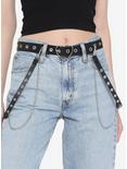 Black Heart Grommet Strap Chain Faux Leather Belt, BLACK, hi-res