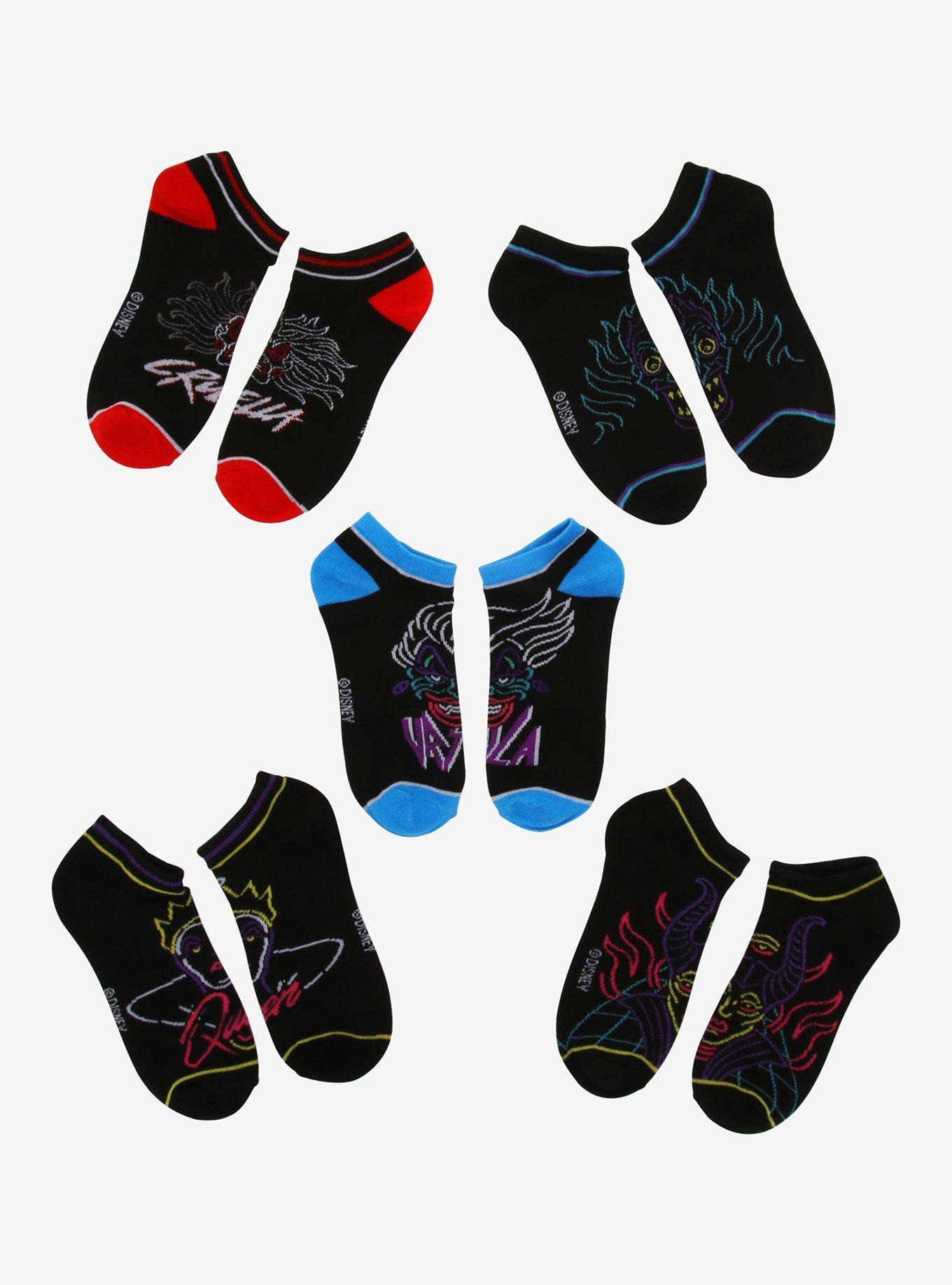 Disney Villains Neon No-Show Socks 5 Pair, , hi-res