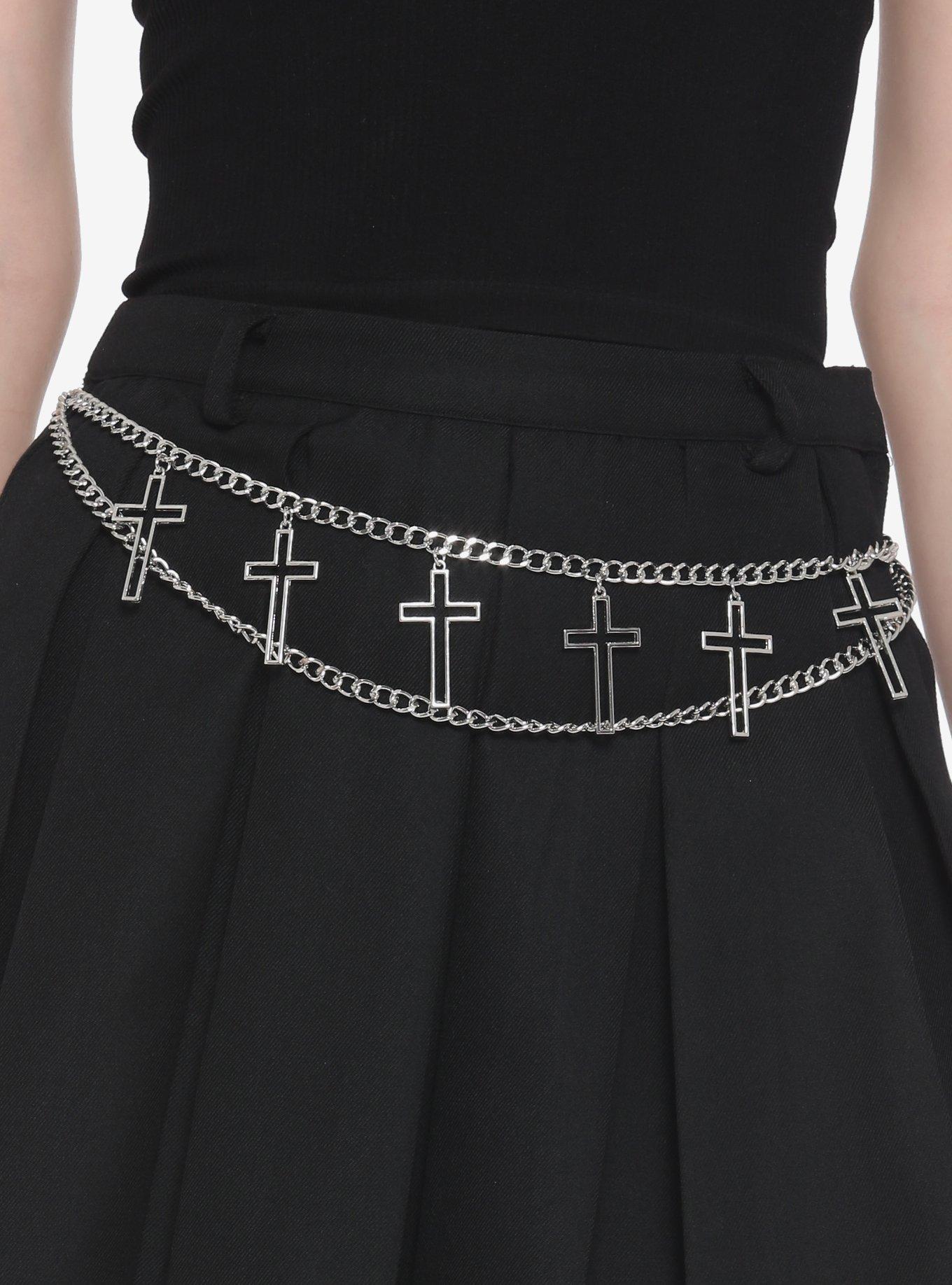 Multi Cross Charm Chain Belt, SILVER, hi-res