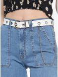 White Faux Leather Grommet Belt With Chain, WHITE, hi-res