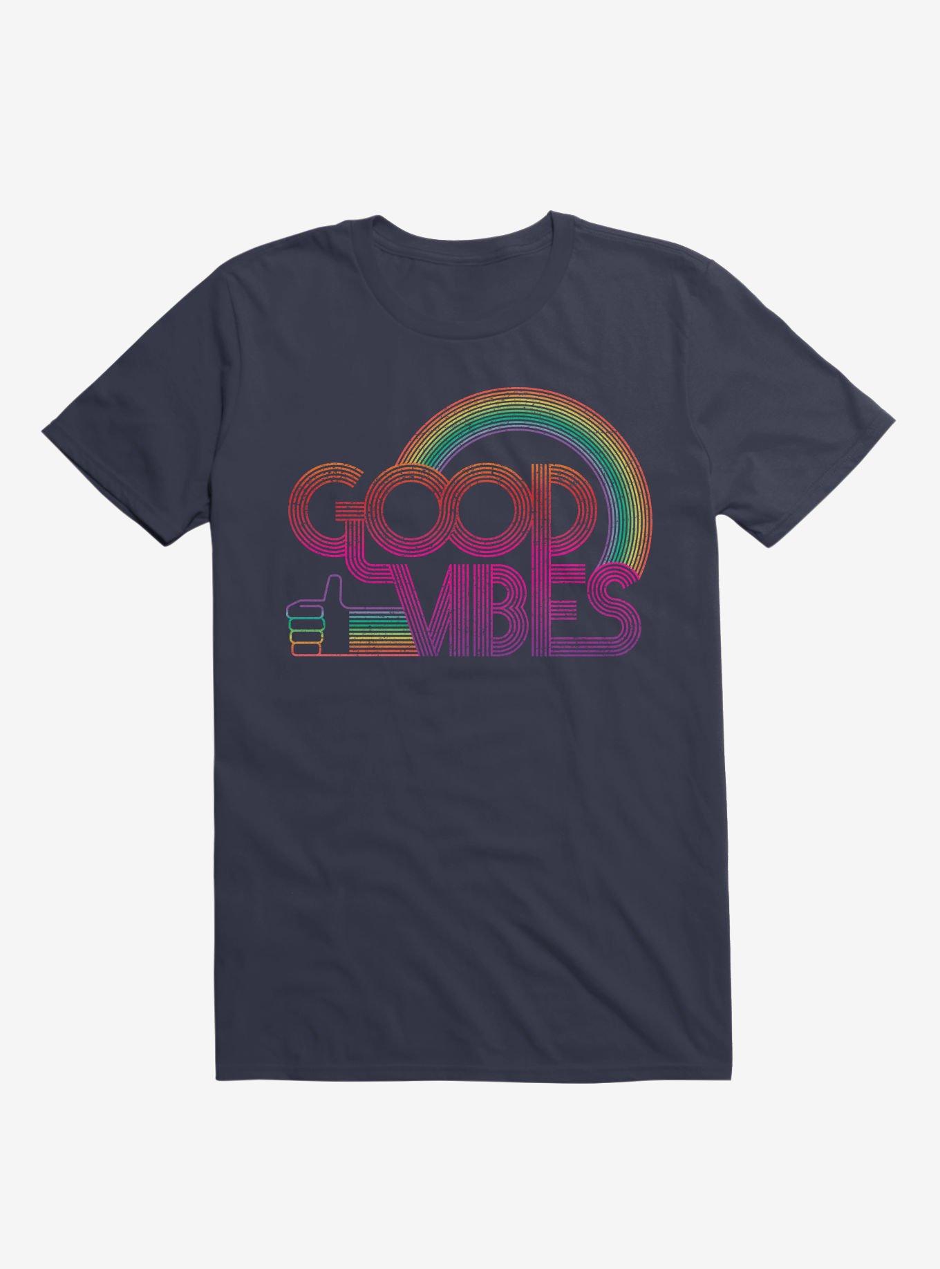 Good Vibes Rainbow Navy Blue T-Shirt, NAVY, hi-res