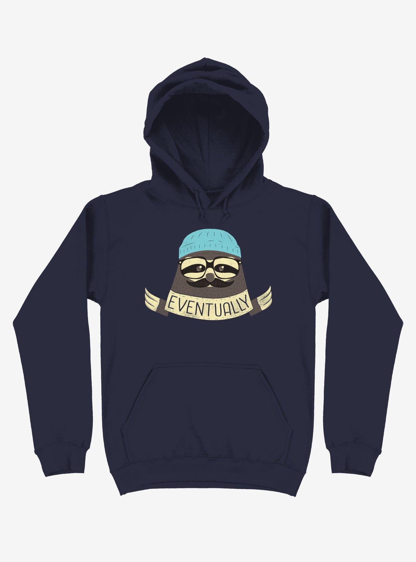 Hipster Sloth Takes His Time Navy Blue Hoodie, , hi-res