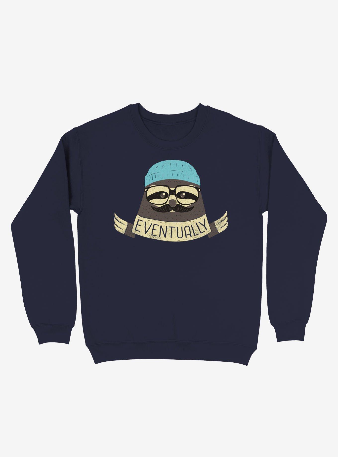 Hipster Sloth Takes His Time Navy Blue Sweatshirt, , hi-res