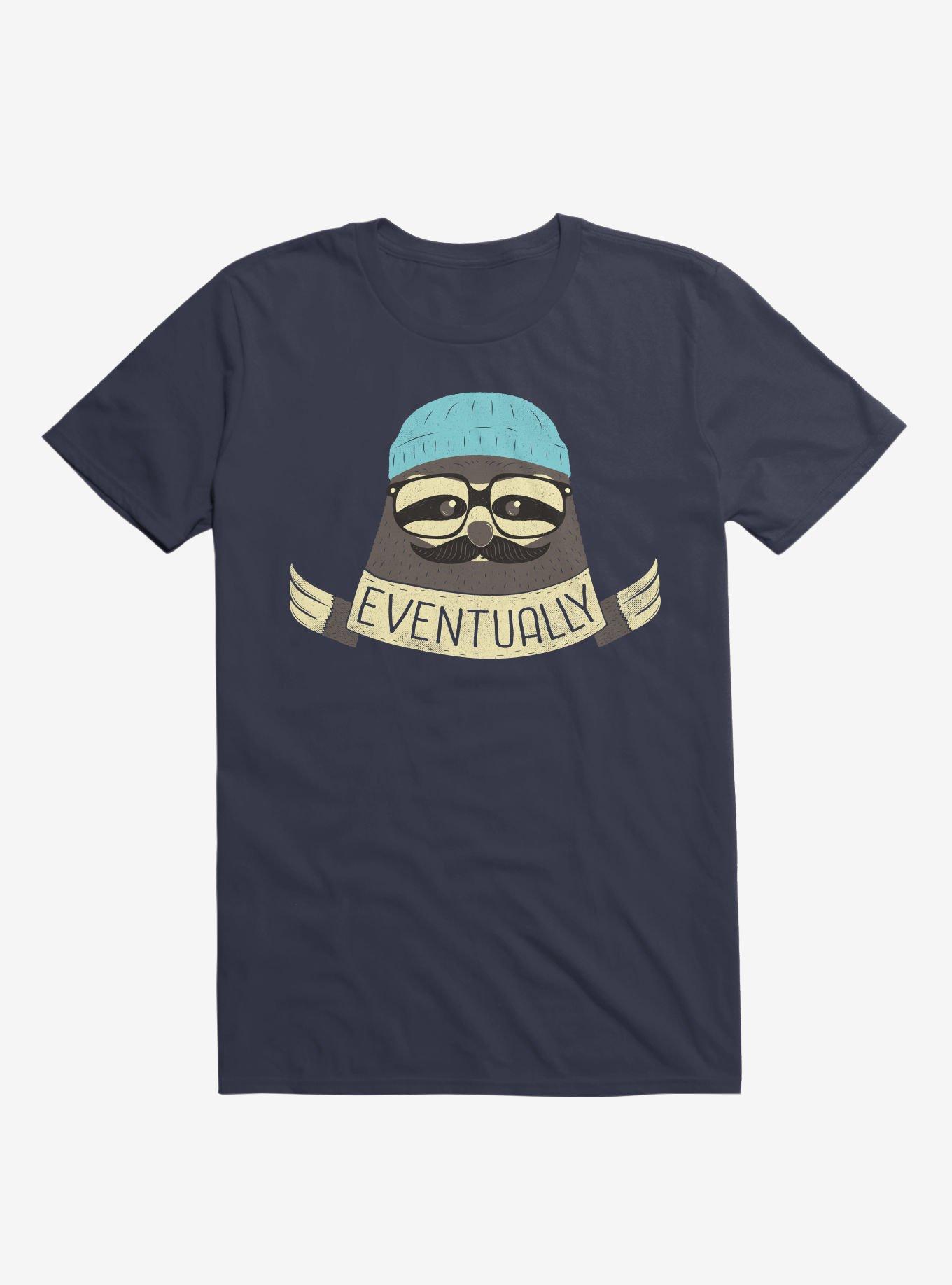 Hipster Sloth Takes His Time Navy Blue T-Shirt, NAVY, hi-res