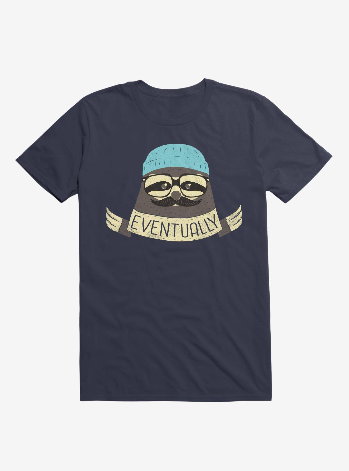 Hipster Sloth Takes His Time Navy Blue T-Shirt, , hi-res