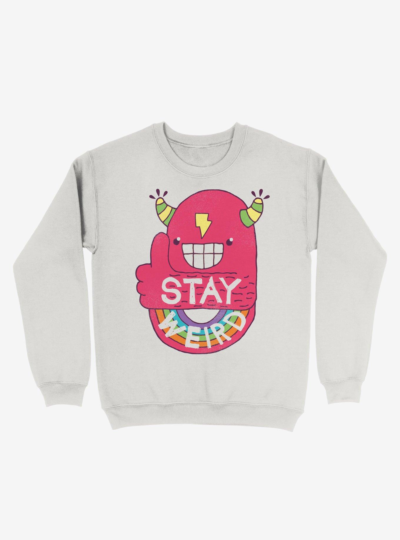 Stay Weird Rainbow Bolt White Sweatshirt, WHITE, hi-res