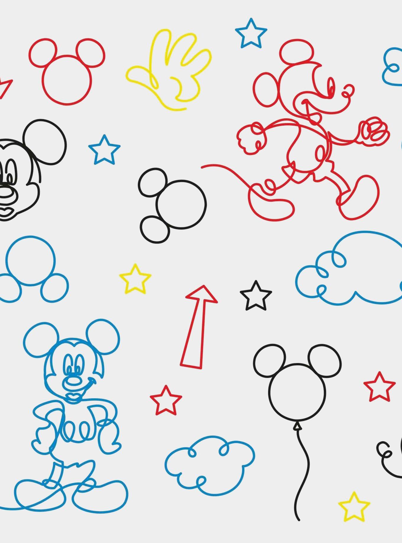 Disney Mickey Mouse Red And Yellow Line Art Peel & Stick Wallpaper