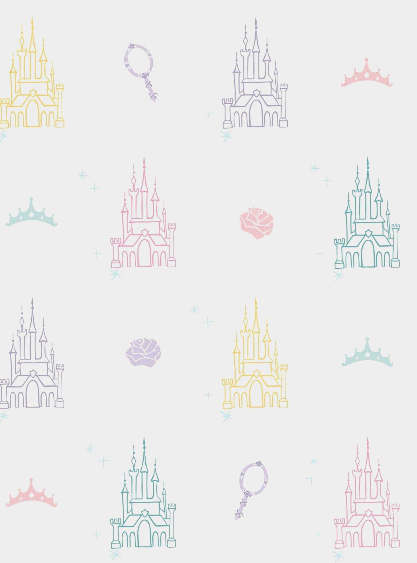 Disney Princesses White And Purple Castle Peel & Stick Wallpaper, , hi-res