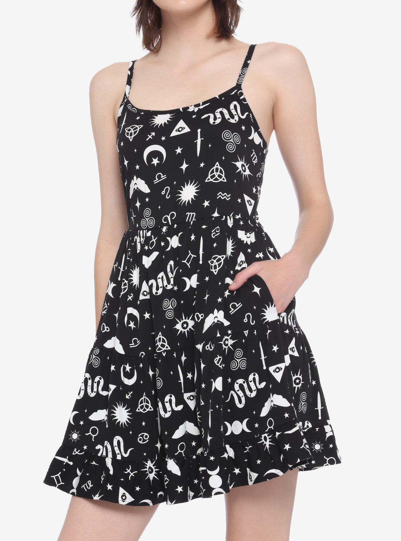 Occult Symbol Tiered Dress, BLACK, hi-res