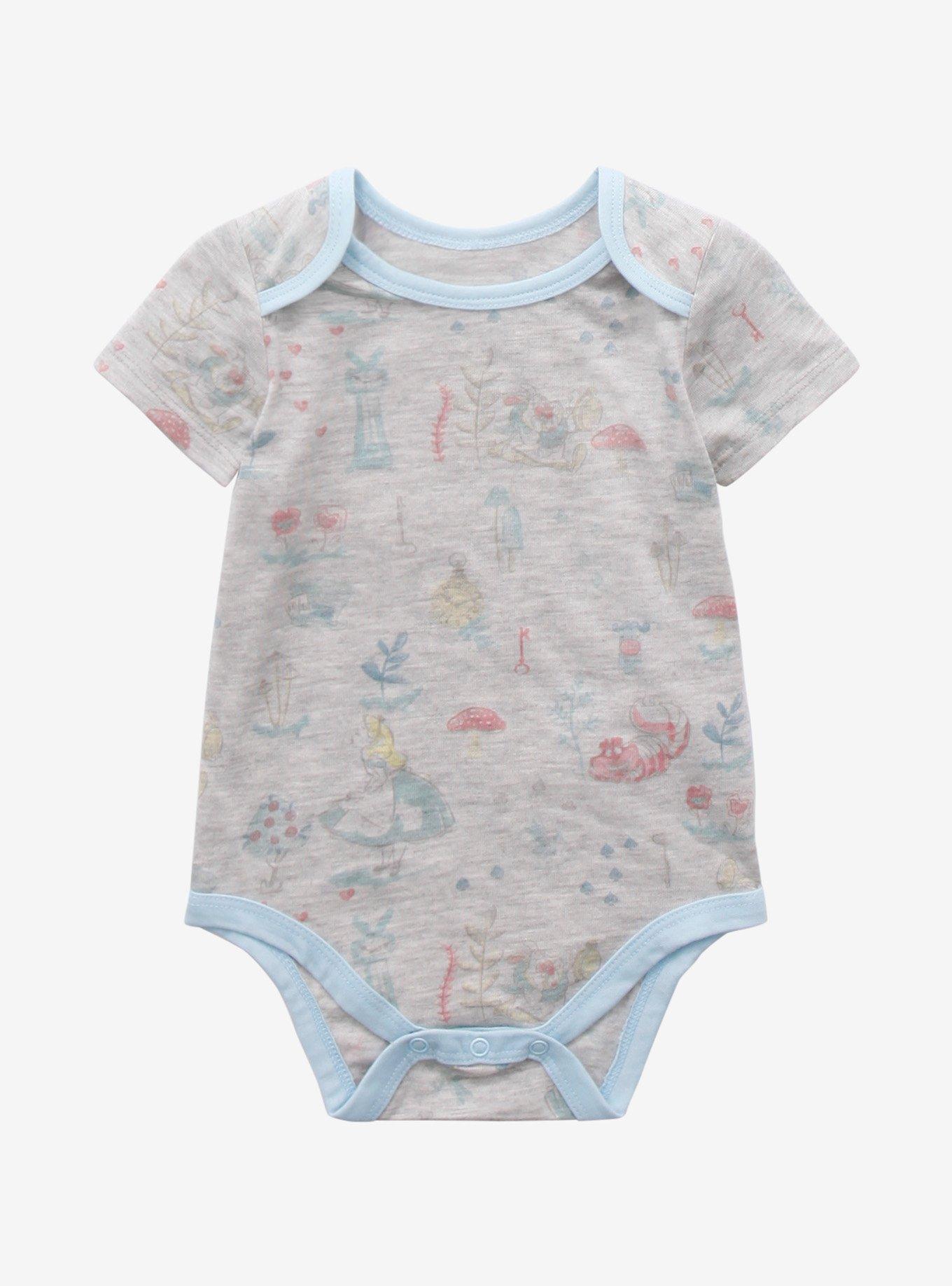 Disney Alice in Wonderland Characters Allover Print Infant One-Piece - BoxLunch Exclusive, HEATHER GREY, hi-res