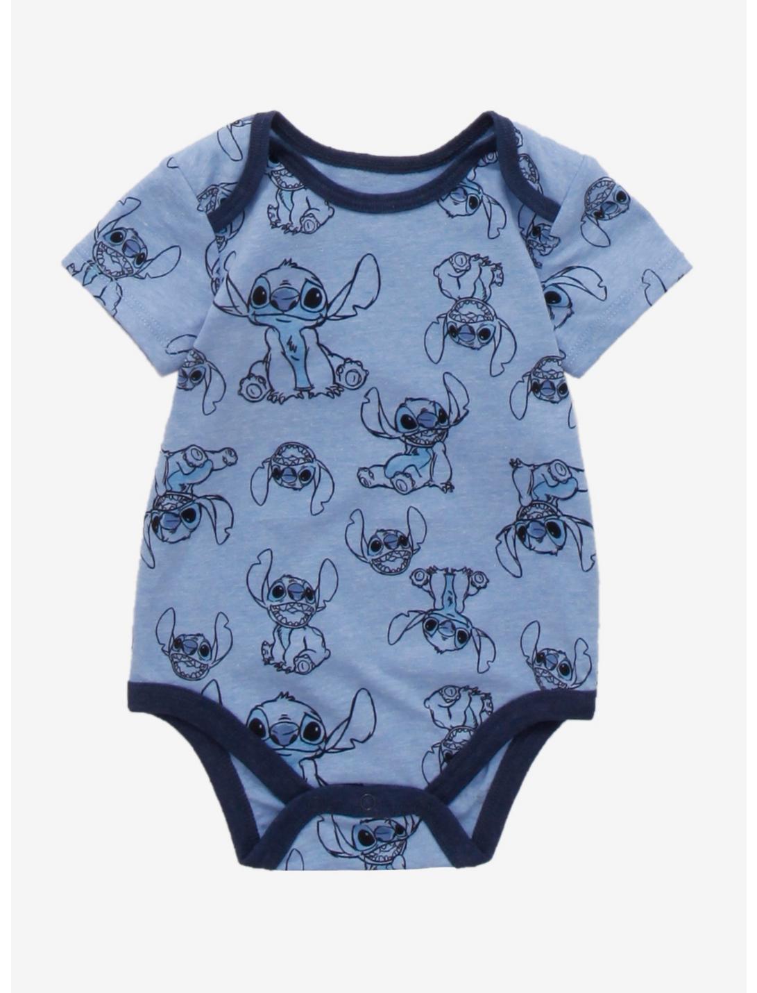 Disney Lilo & Stitch Stitch Allover Print Infant One-Piece - BoxLunch Exclusive, HEATHER BLUE, hi-res