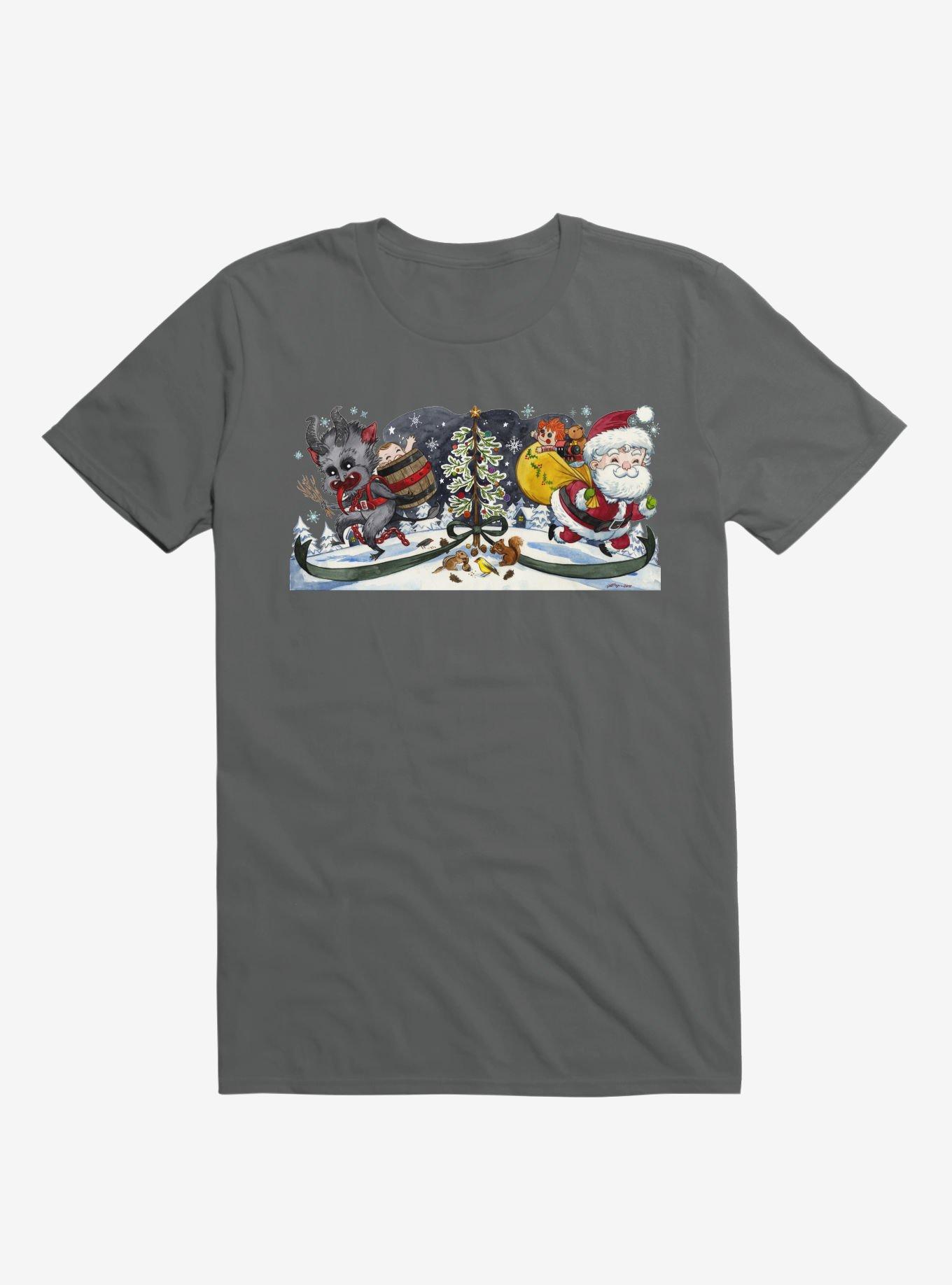 Cute Little Santa And His Spooky Pal Krampus Asphalt Grey T-Shirt, ASPHALT, hi-res