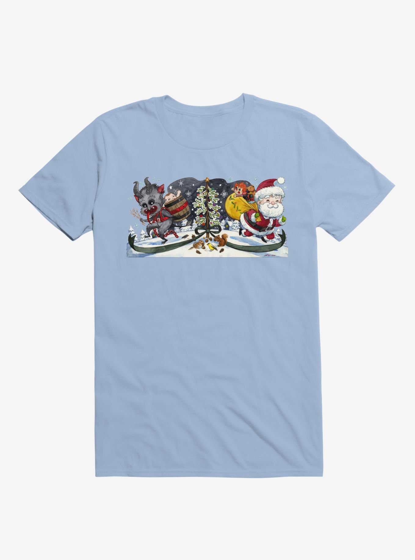 Cute Little Santa And His Spooky Pal Krampus Light Blue T-Shirt, , hi-res