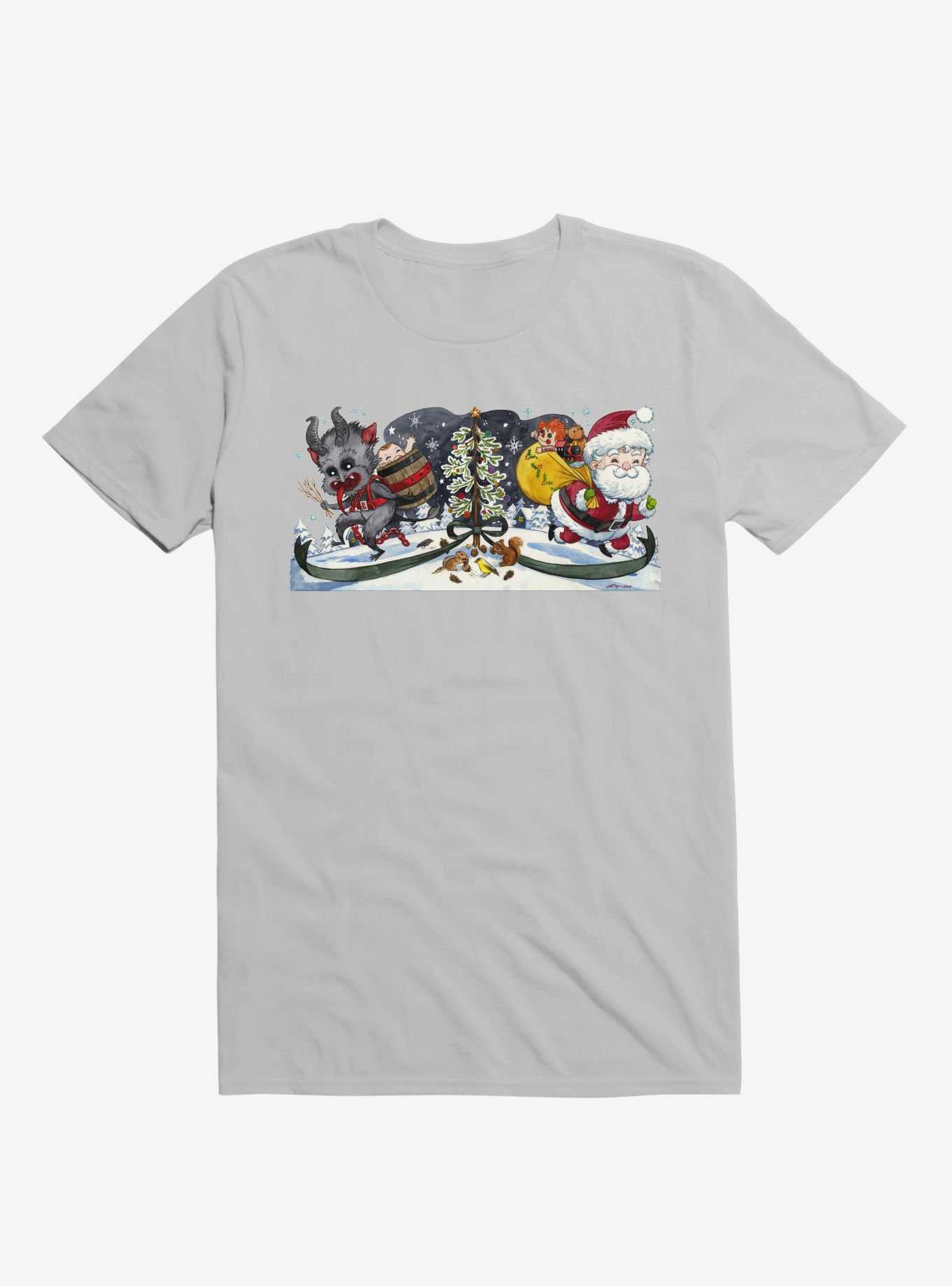 Cute Little Santa And His Spooky Pal Krampus Ice Grey T-Shirt, , hi-res