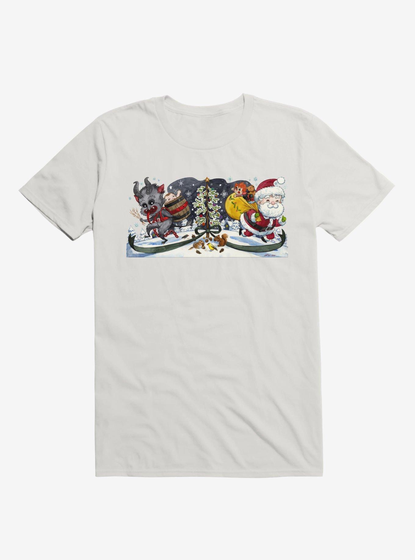 Cute Little Santa And His Spooky Pal Krampus White T-Shirt, , hi-res