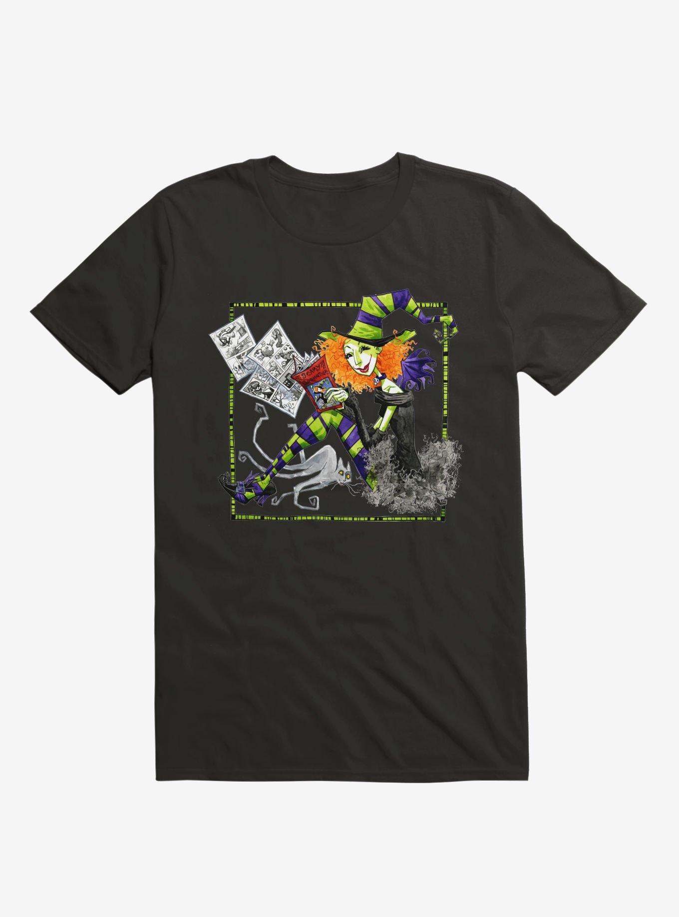 Scary Godmother Reading Comics Black T-Shirt, , hi-res