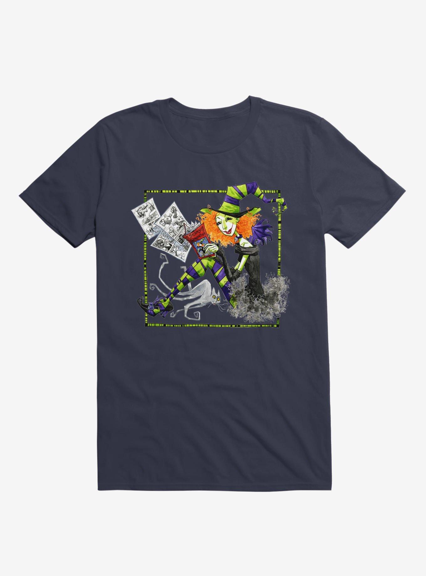 Scary Godmother Reading Comics Navy Blue T-Shirt, , hi-res