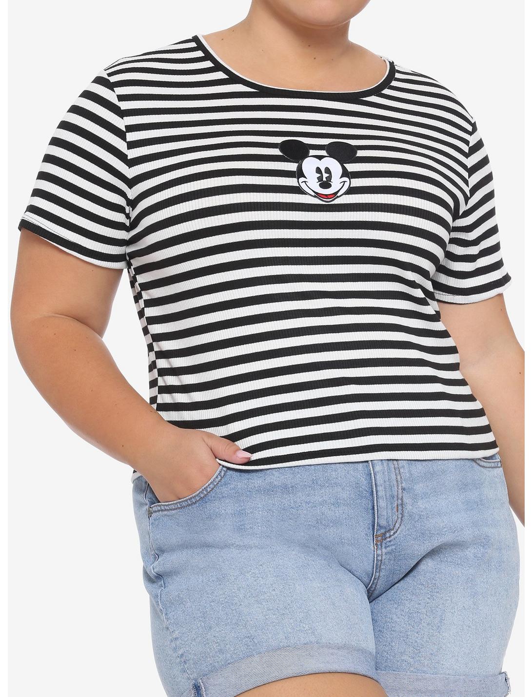 Disney Mickey Mouse Black & White Stripe Girls Top Plus Size, WHITE, hi-res