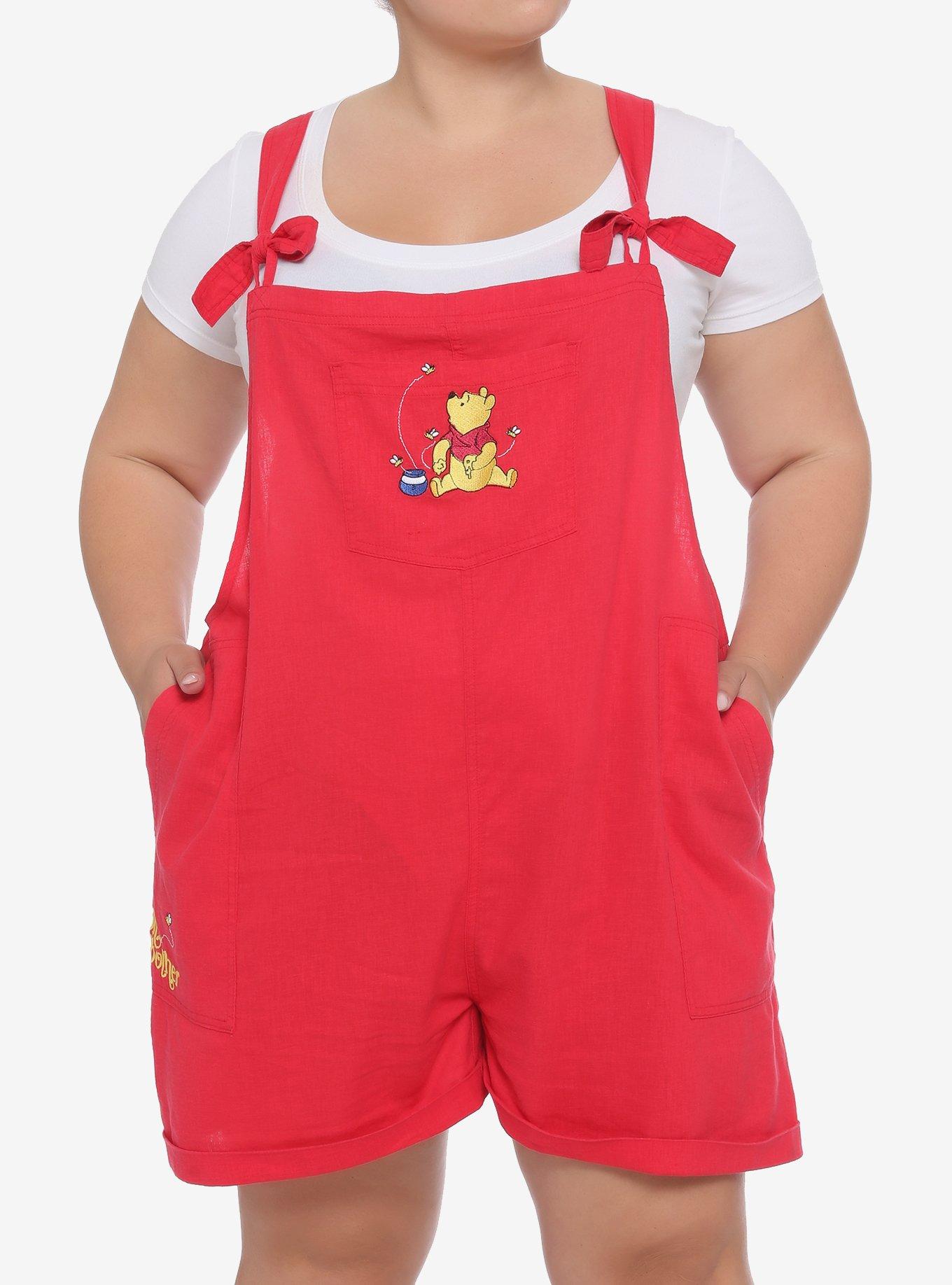 Disney Winnie The Pooh Tie Linen Shortalls Plus Size, MULTI, hi-res