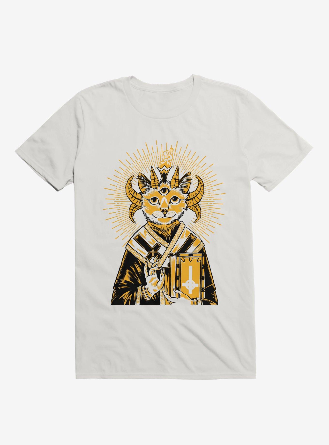 Baphomet Cat Saint White T-Shirt, , hi-res