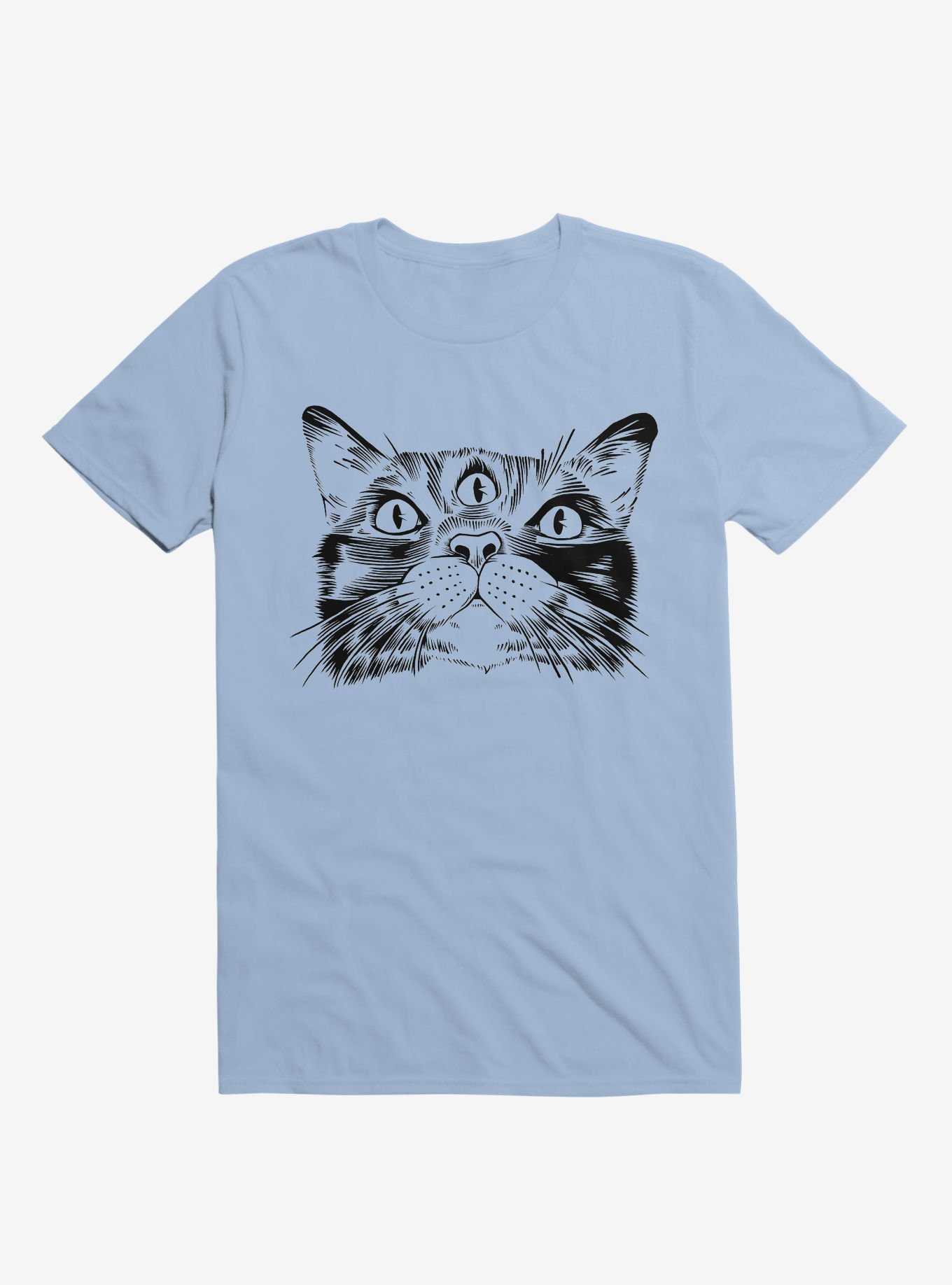 Janus Three Eyed Cat Face Light Blue T-Shirt, , hi-res