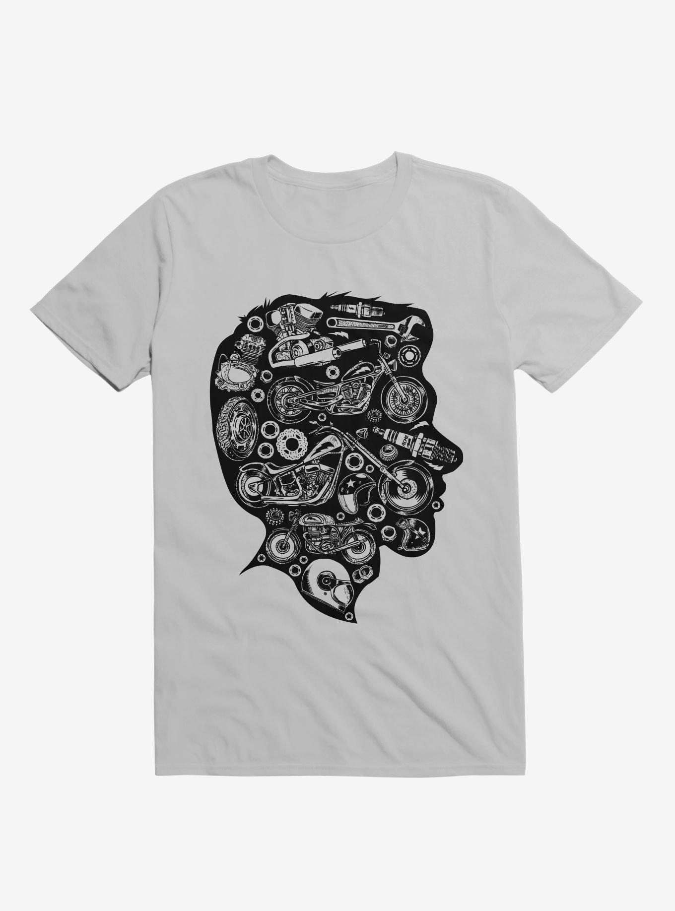 Motorcycle Parts In My Head Silhouette Ice Grey T-Shirt, ICE GREY, hi-res