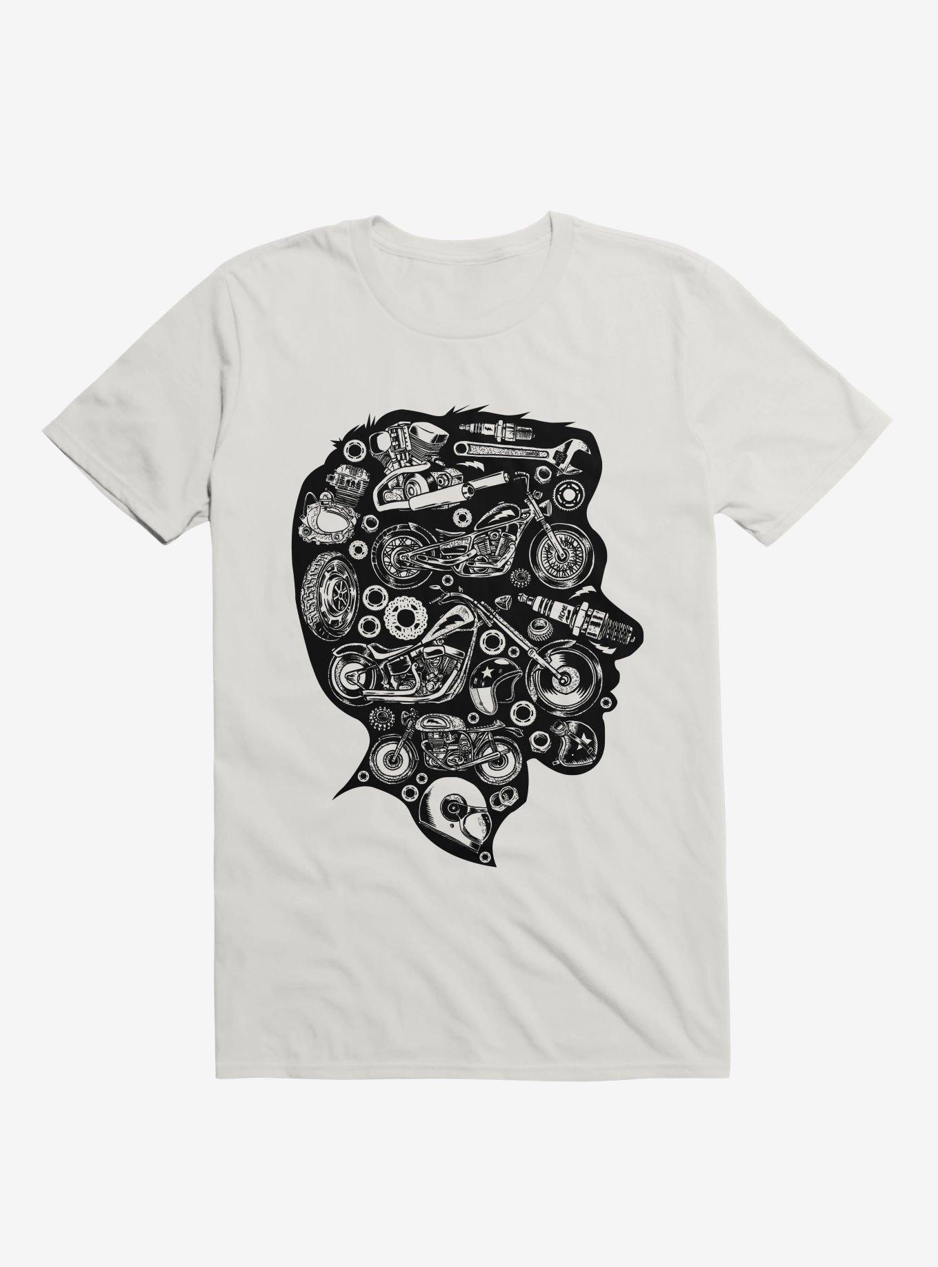Motorcycle Parts In My Head Silhouette White T-Shirt, , hi-res