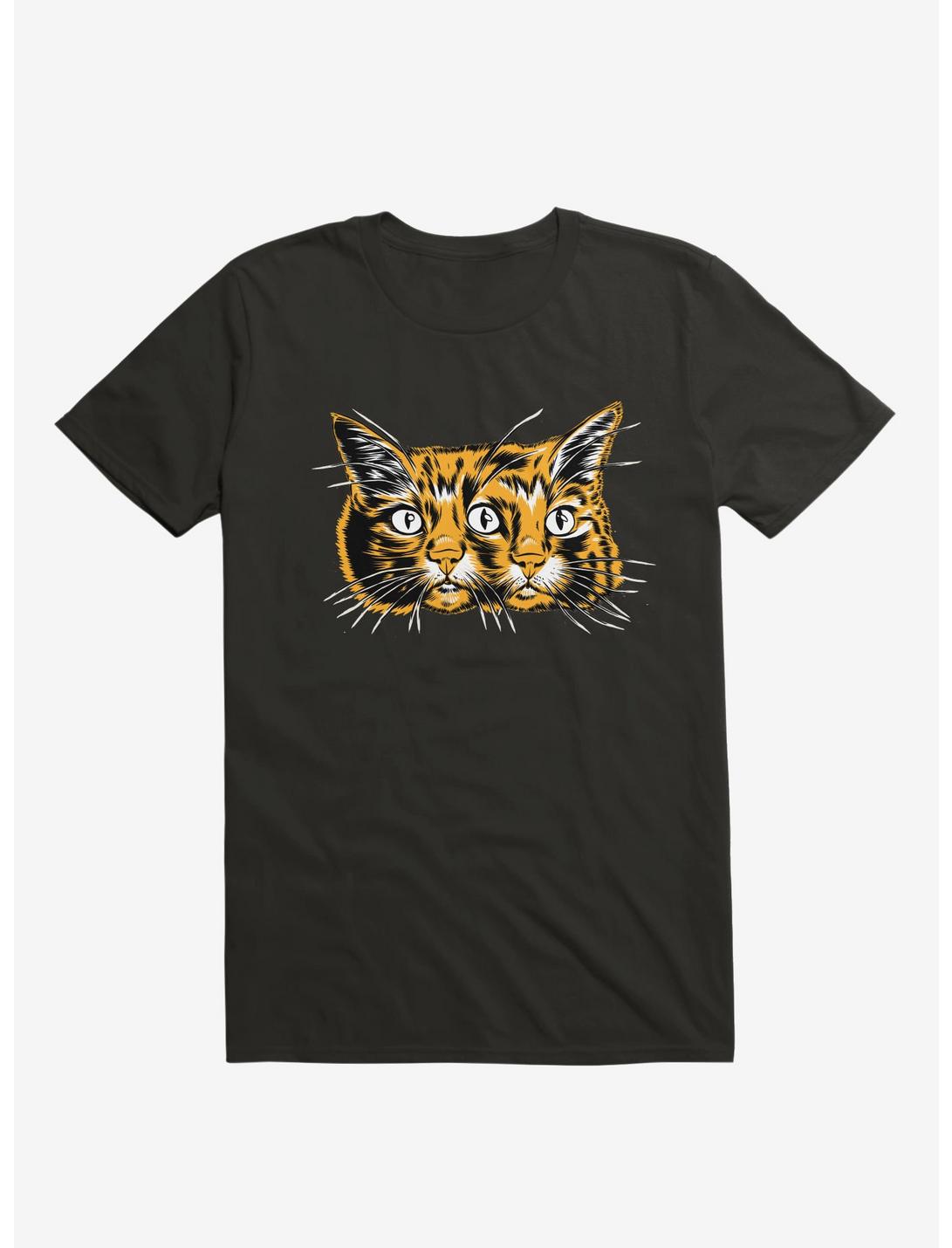 Orange Janus Three Eyed Cat Head Black T-Shirt, BLACK, hi-res