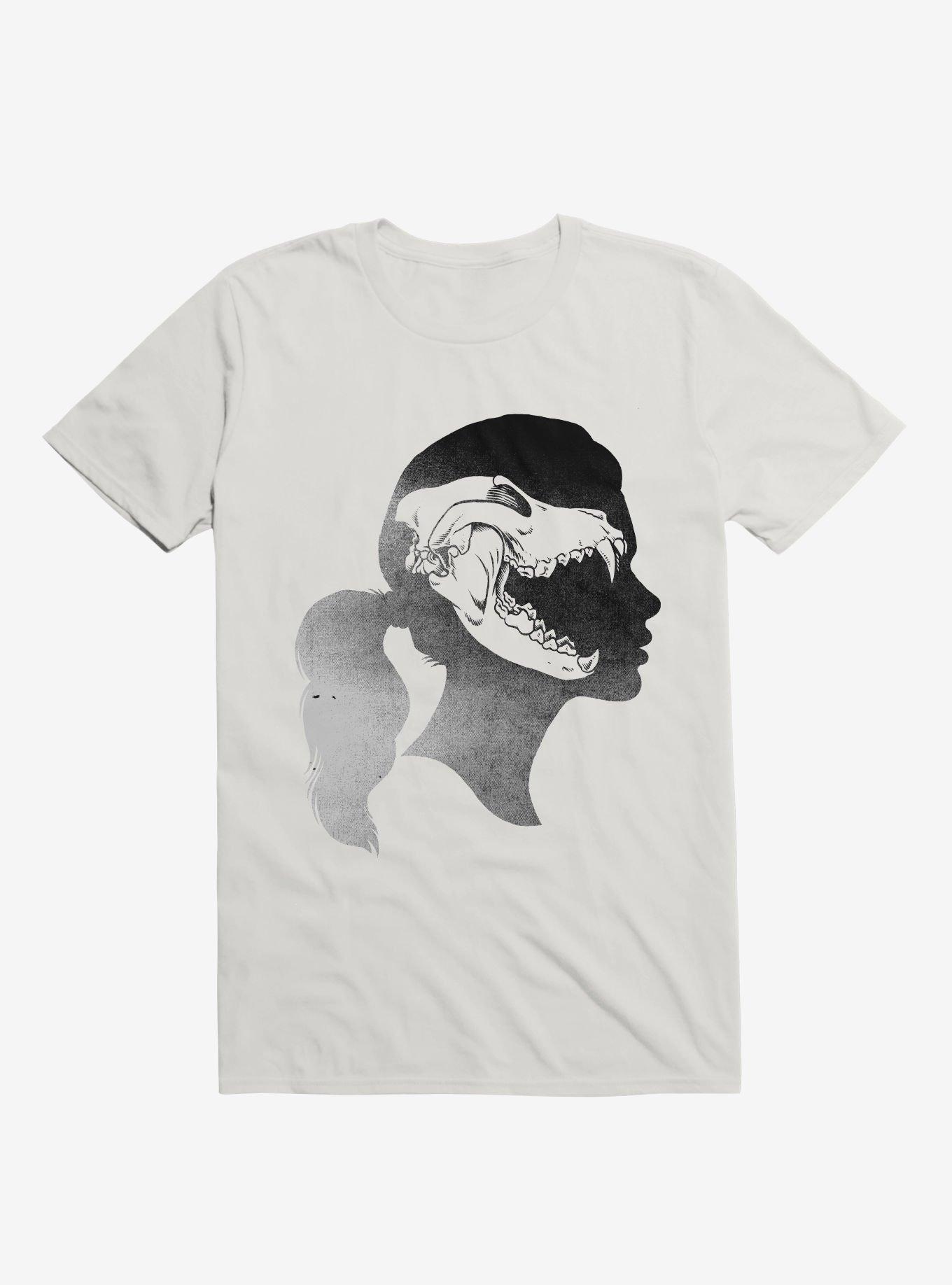 Wolf Skull Girl Outline White T-Shirt, WHITE, hi-res