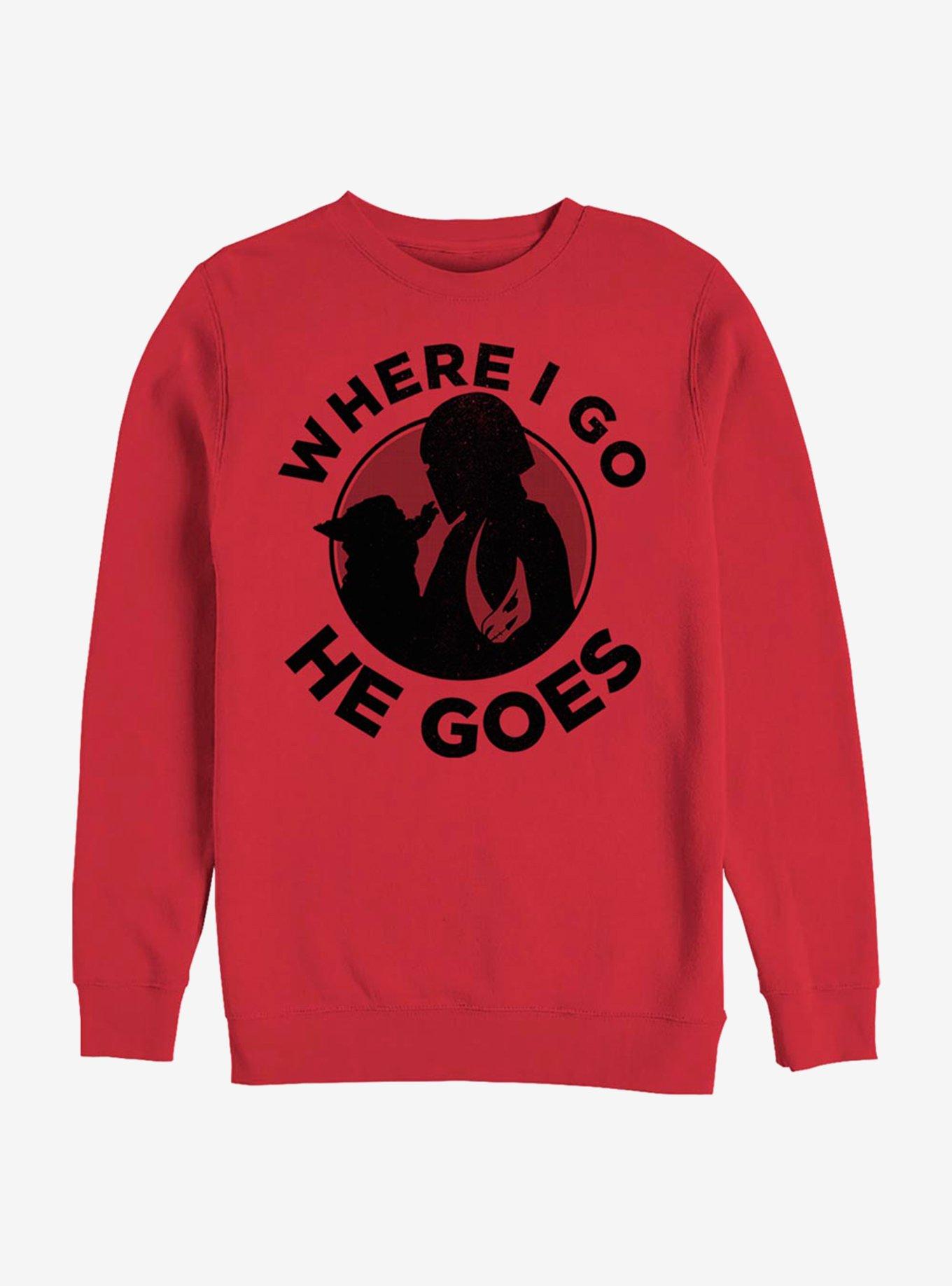 Star Wars The Mandalorian Where I Go He Goes Crew Sweatshirt, RED, hi-res
