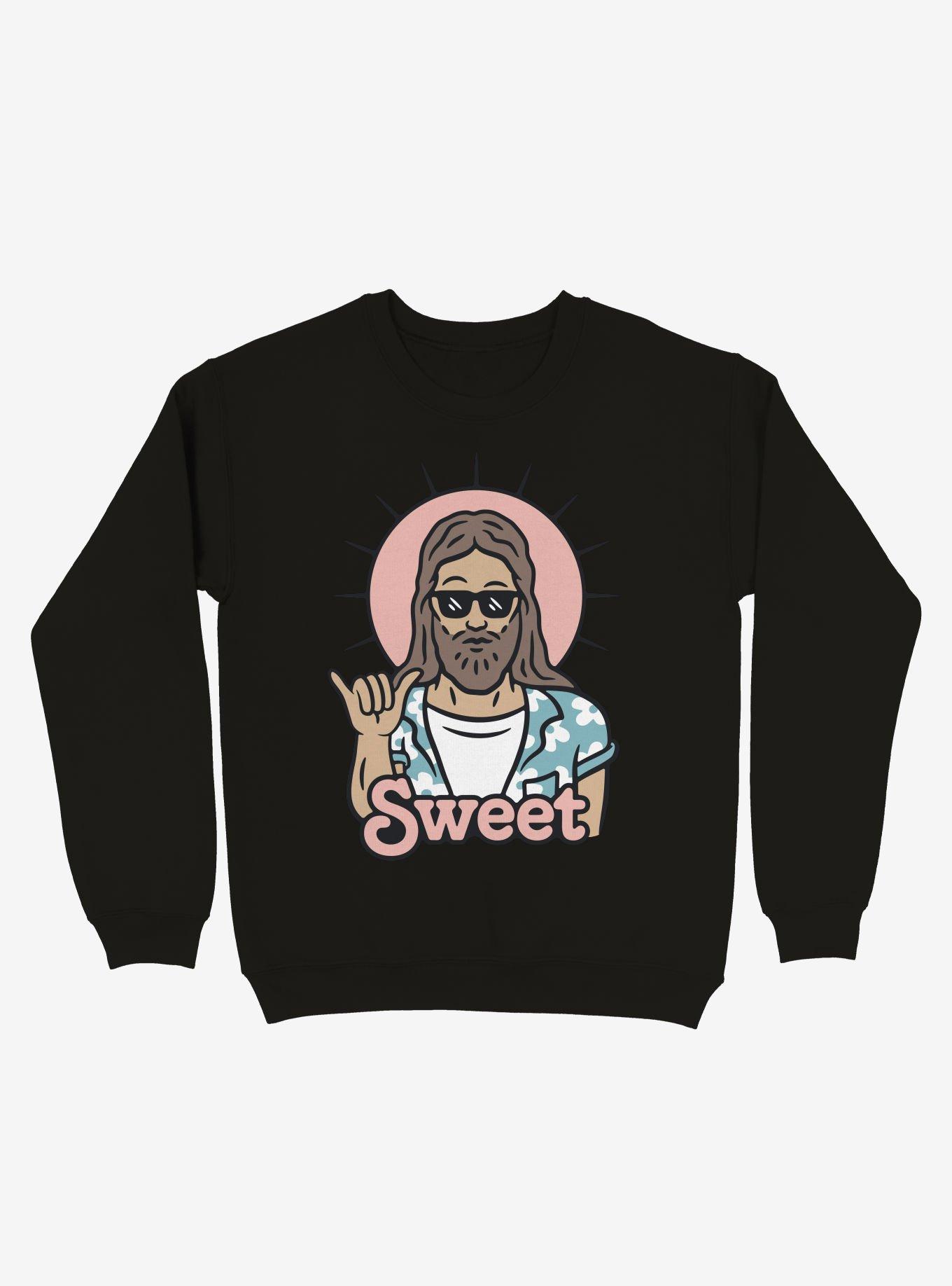 Sweet Cool Shades Jesus Crew Sweatshirt, BLACK, hi-res