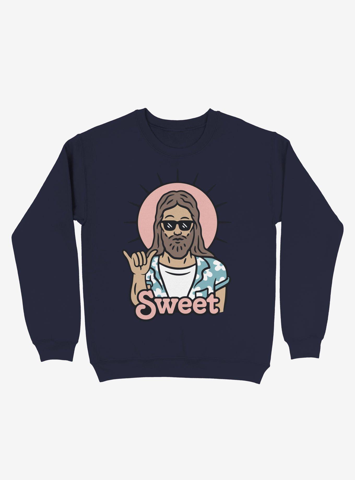 Sweet Cool Shades Jesus Crew Sweatshirt, NAVY, hi-res