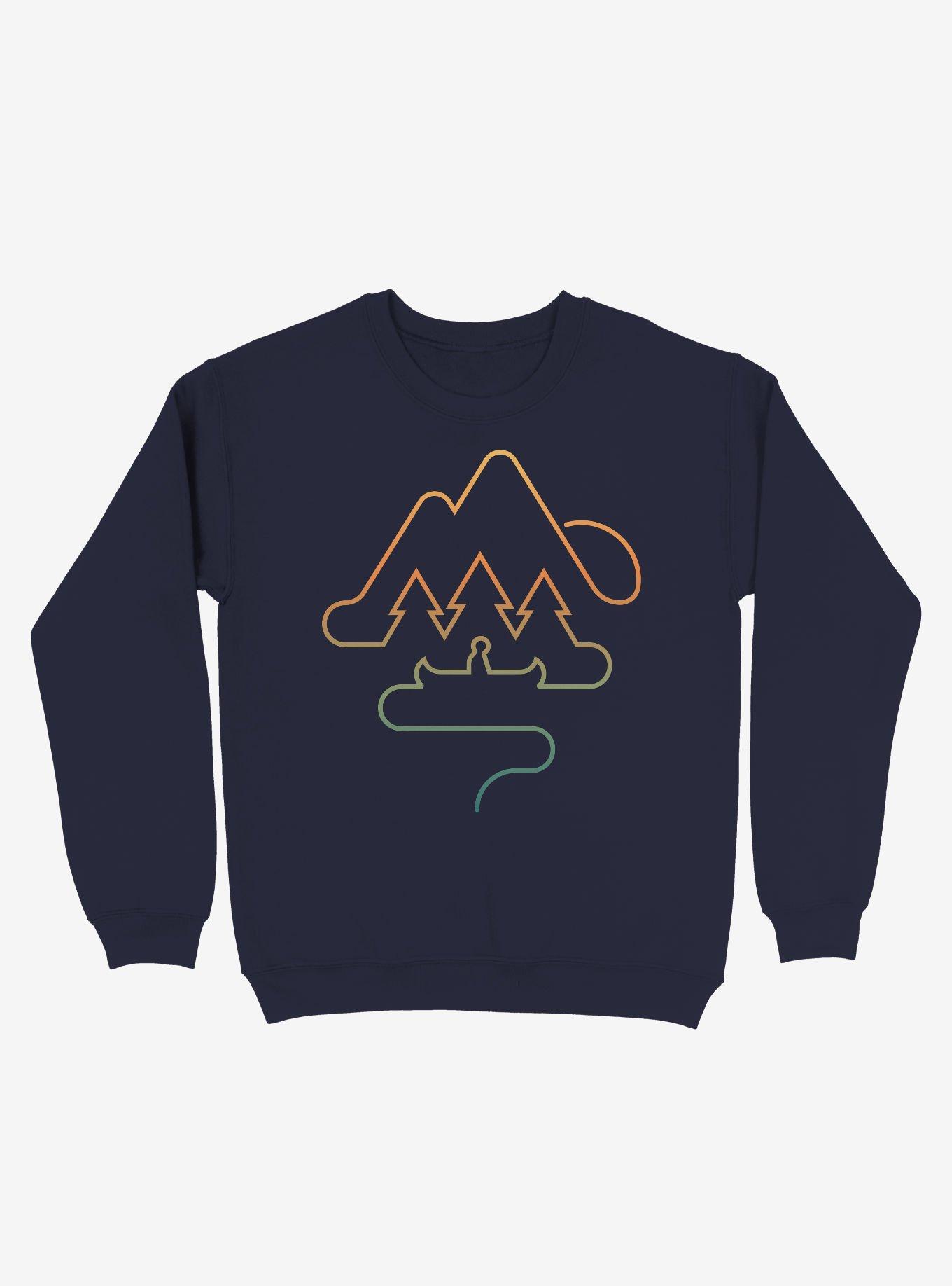 Tree And Canoe Outline Crew Sweatshirt, NAVY, hi-res