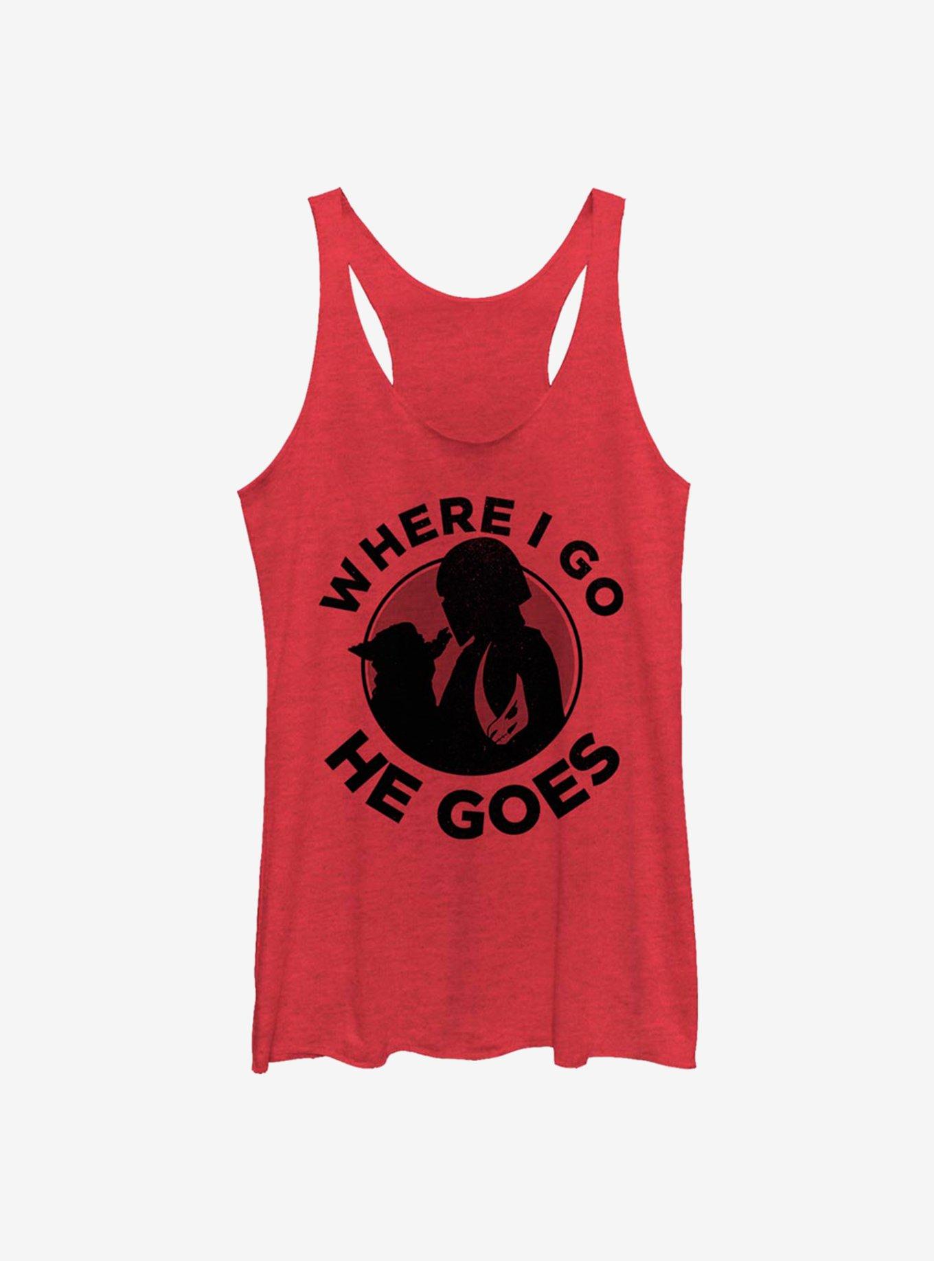 Star Wars The Mandalorian Where I Go He Goes Womens Tank Top, RED HTR, hi-res
