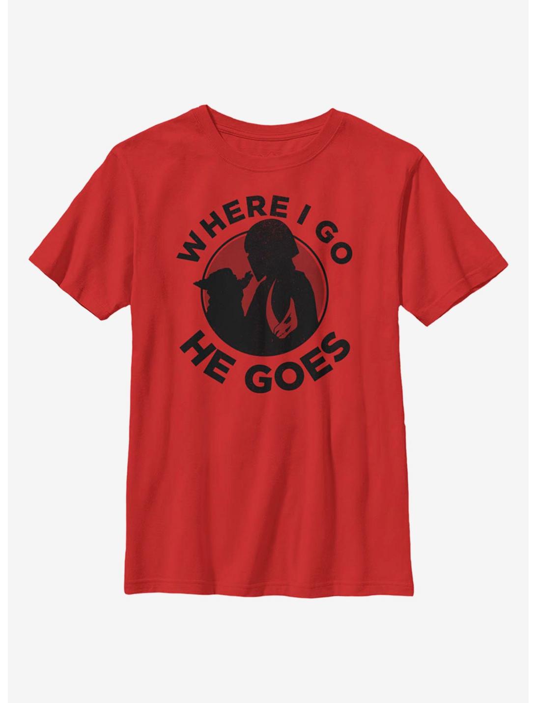 Star Wars The Mandalorian Where I Go He Goes Youth T-Shirt, RED, hi-res