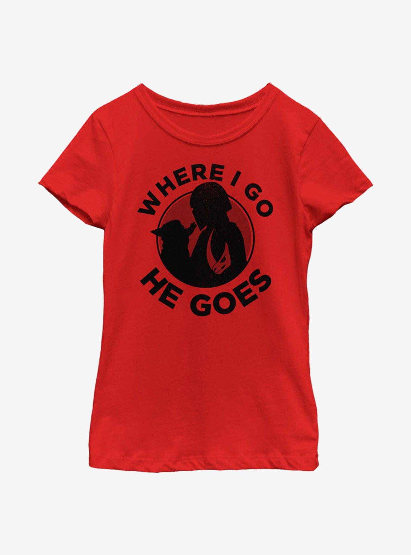 Star Wars The Mandalorian Where I Go He Goes Youth Girls T-Shirt, RED, hi-res