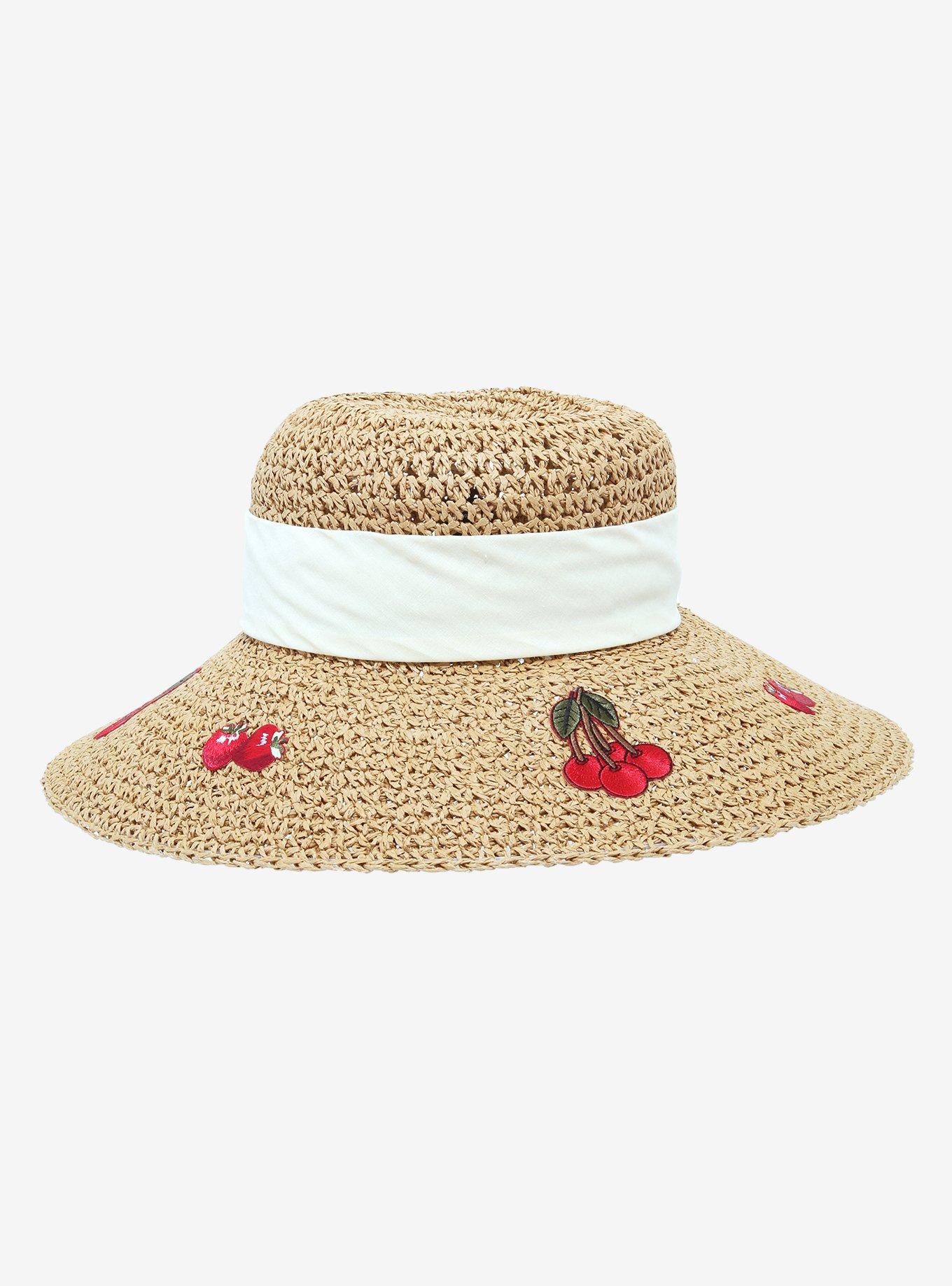 Strawberry Cherry Floppy Straw Hat, , hi-res